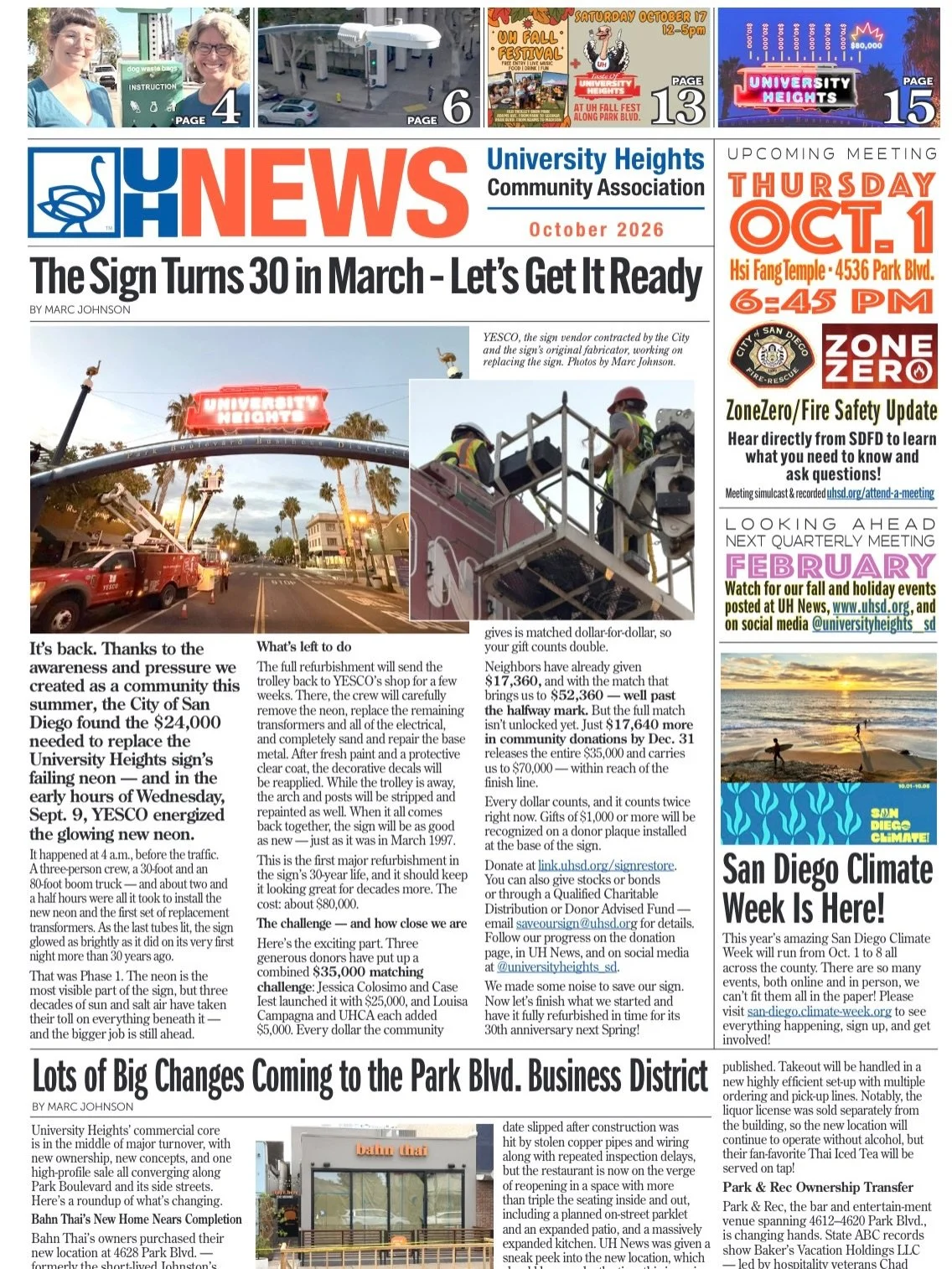 The October edition UH News is out now! Grab a print copy around the neighborhood in the kiosks shown on the map, or read it online anytime at uhsd.org/newspaper.

UHCA - including our newspaper editorial team is 100% volunteer-run. If you love what 