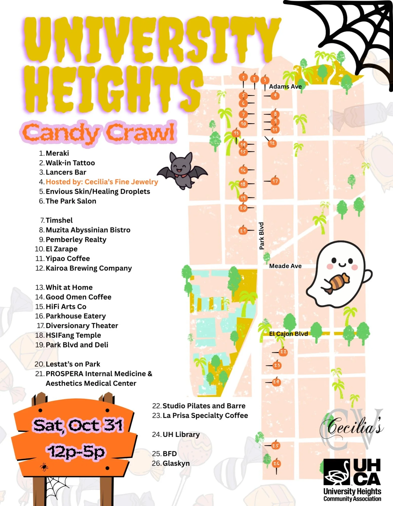 UNIVERSITY HEIGHTS CANDY CRAWL! 

Grab your little ghosts, goblins, and candy enthusiasts! 

The UH neighborhood Candy Crawl is happening Saturday, October 31, from 12&ndash;5 PM!

Use the map to find participating University Heights businesses and s