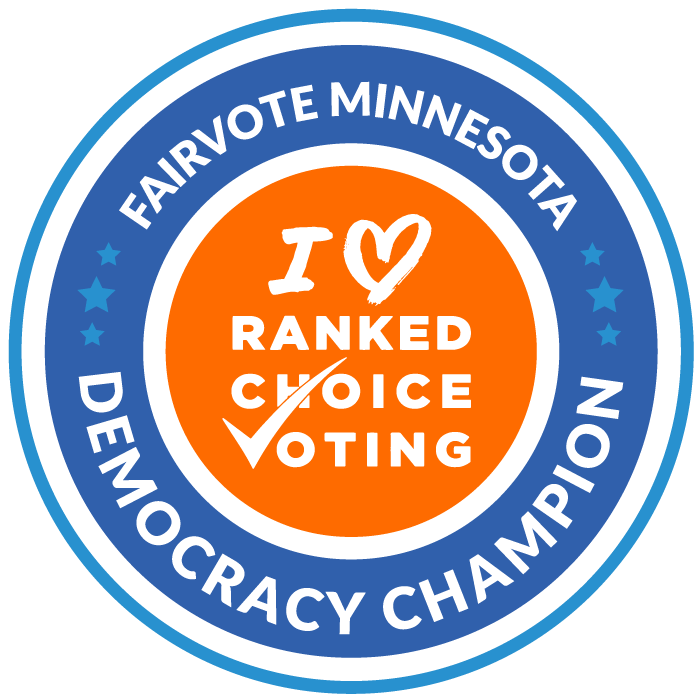 FairVote Minnesota Awards Slipy a 2025 Ranked Choice Voting Democracy Champion Badge