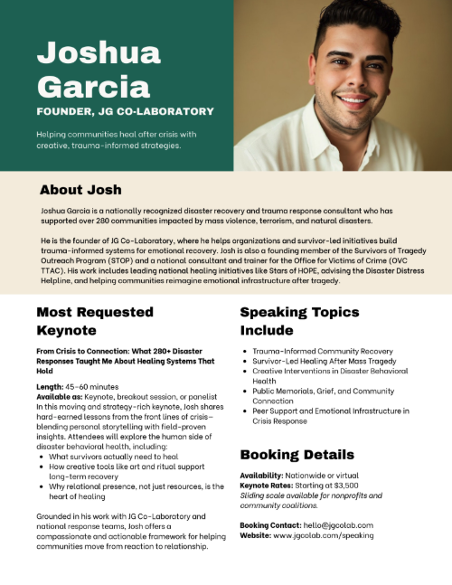 Joshua Garcia Speaking One-Sheet Preview