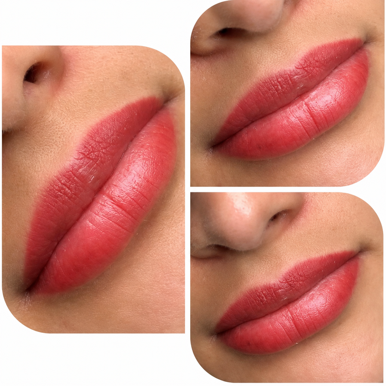 Lip blush permanent makeup results shown from multiple angles by HuongDao Brow & Lash in Avon, Indiana.