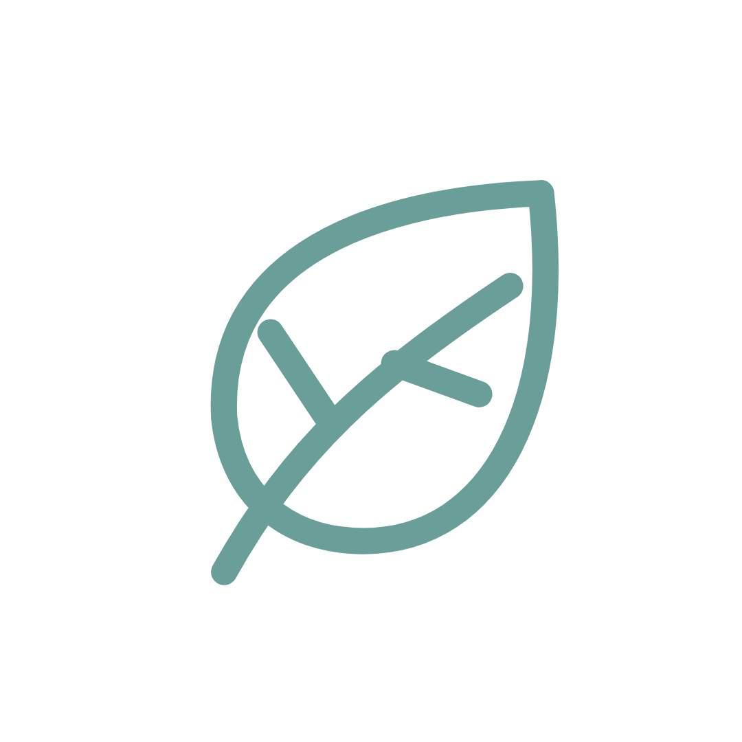 Teal minimalist leaf outline icon on a black background