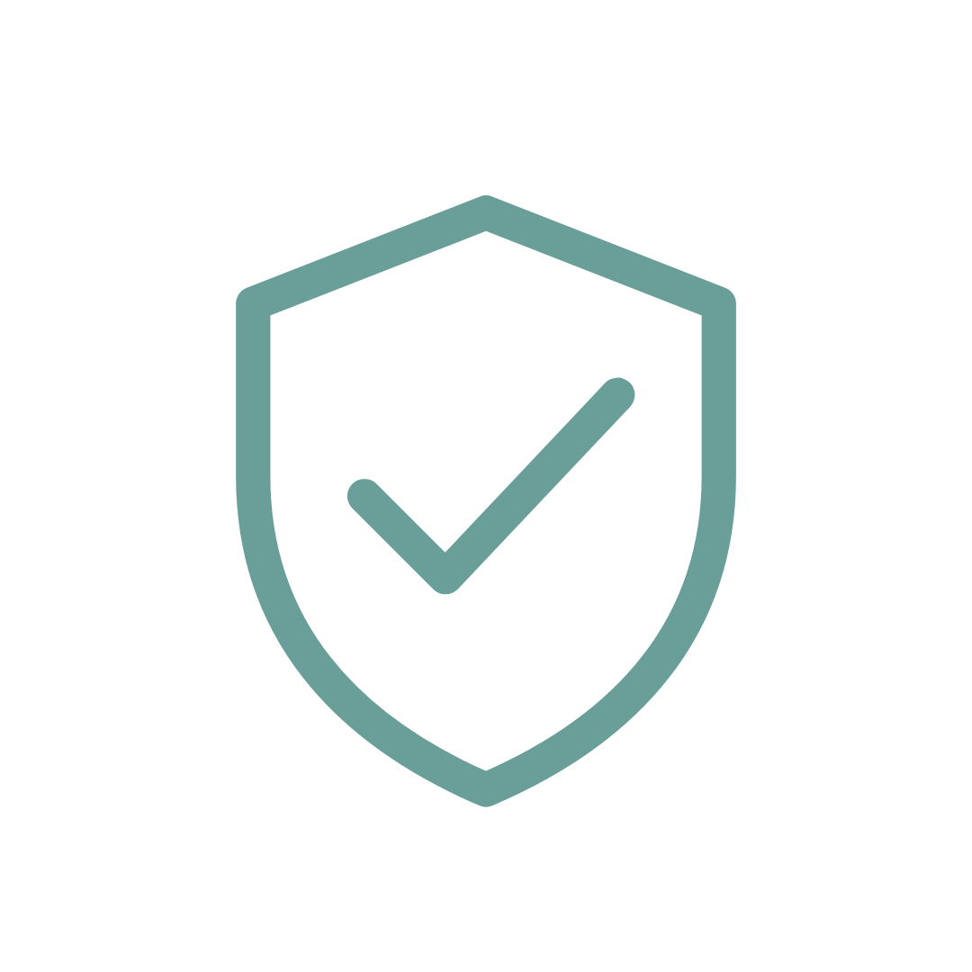 Teal shield outline with a checkmark on a black background