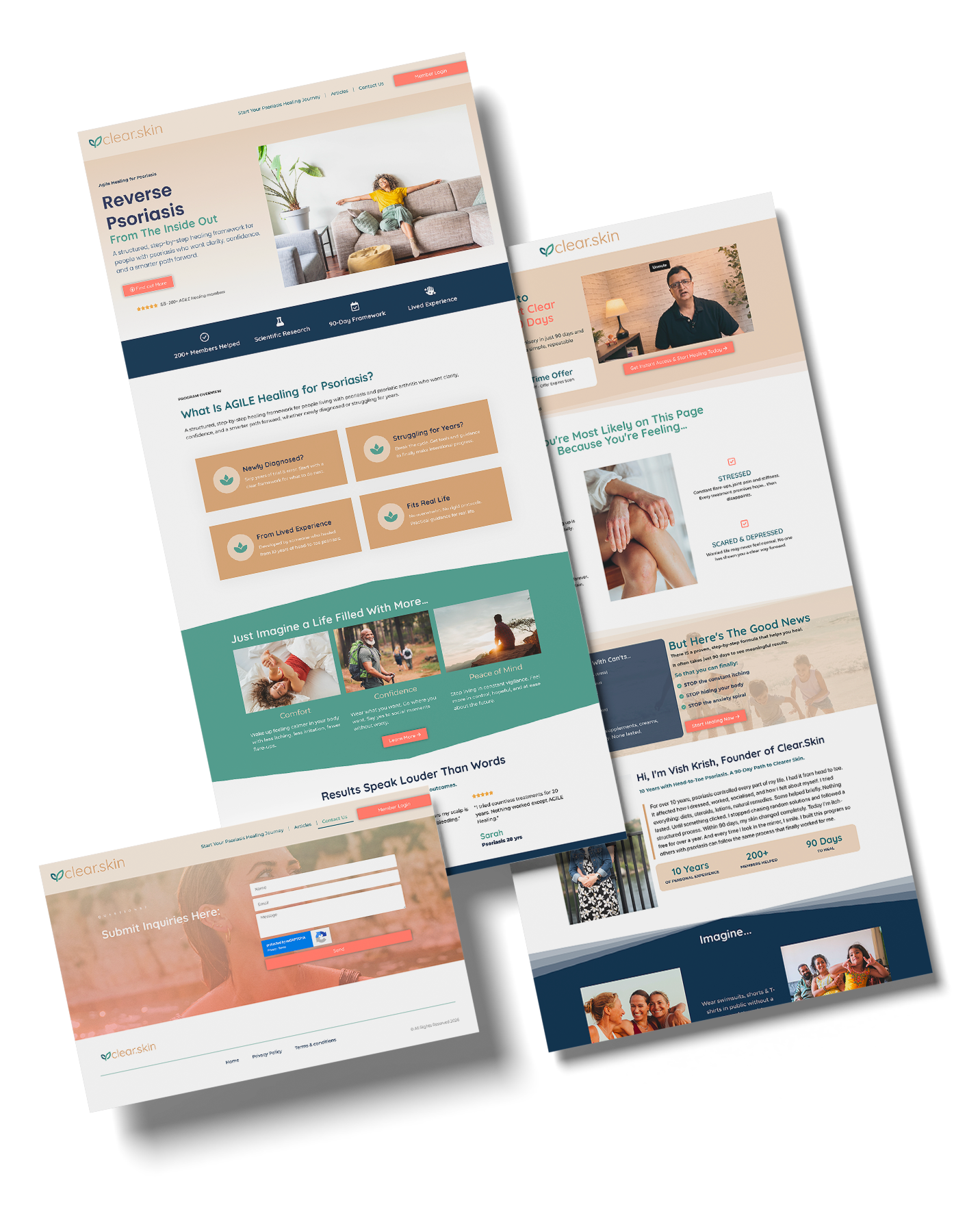 Complete brand identity and website redesign for a psoriasis healing program: developing visual identity from scratch, designing conversion-focused sales pages, and creating a cohesive web experience that balances medical credibility with natural hea