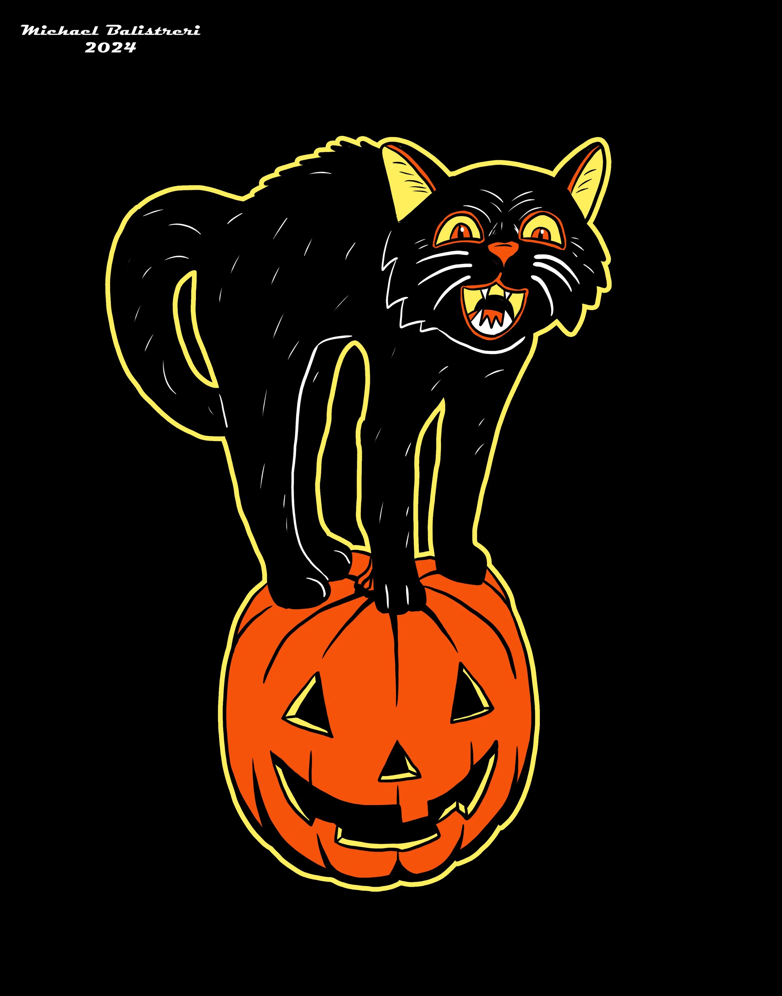 Black Cat on Jack-O-Lantern