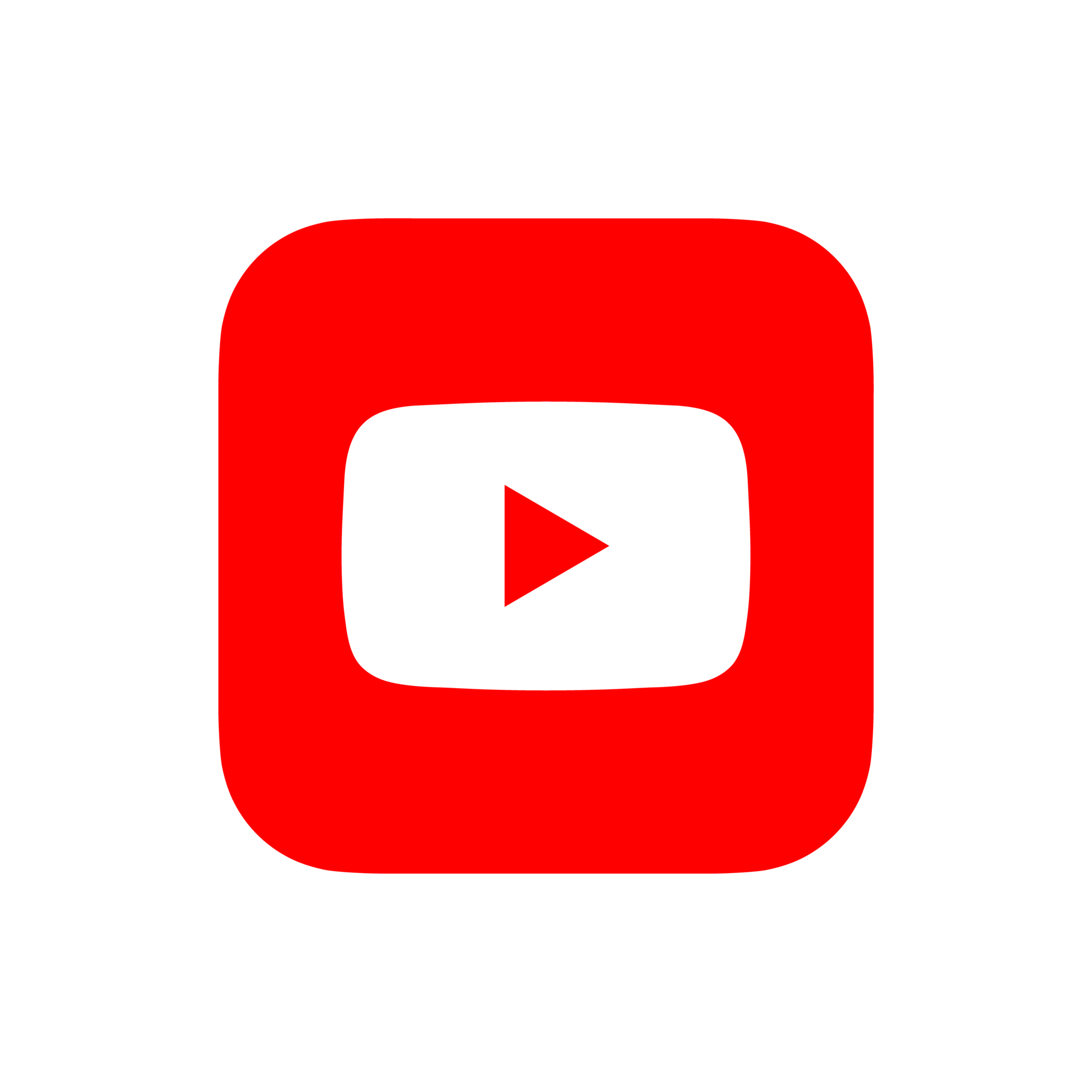 YouTube logo with red rounded rectangle and white play button in center.