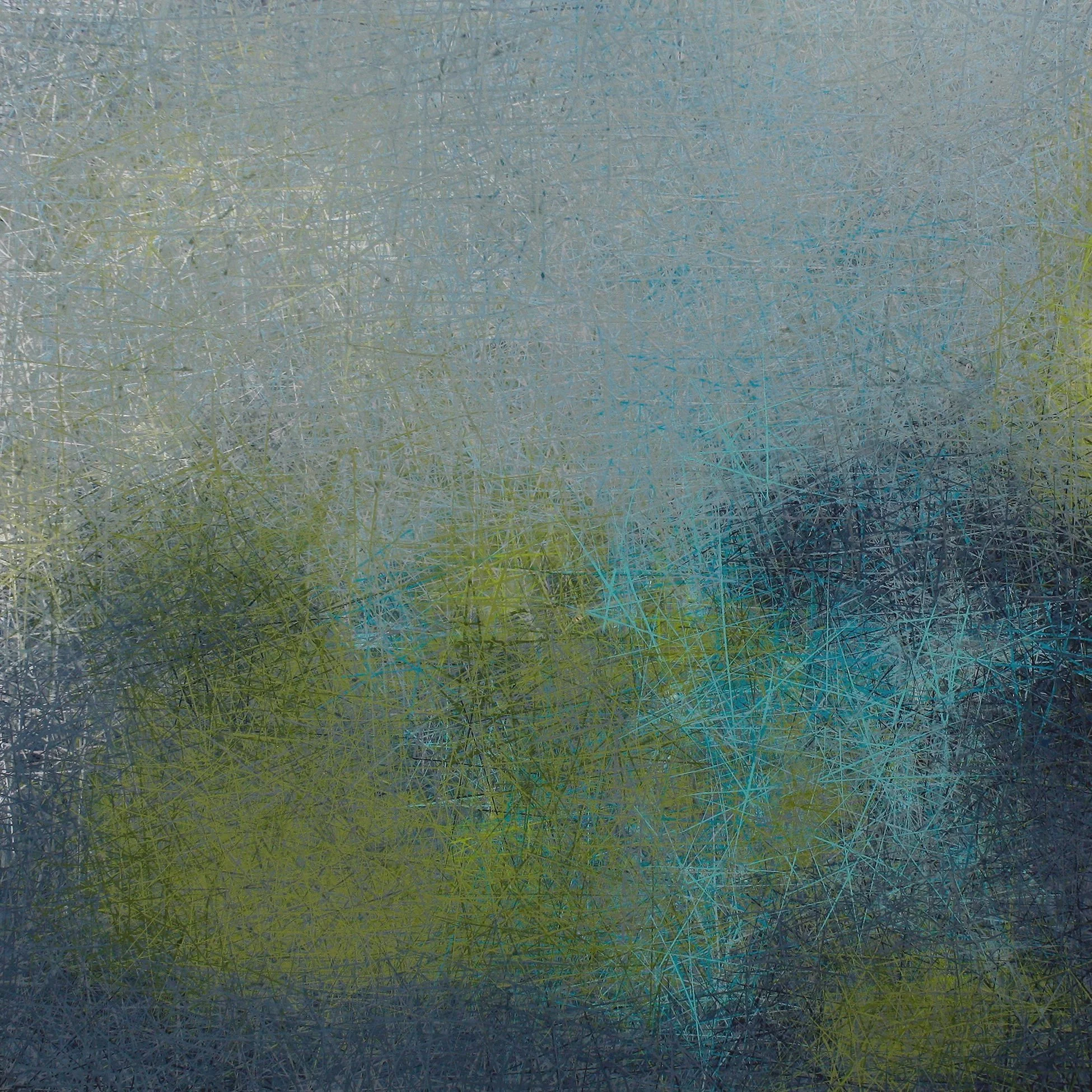 Abstract textured artwork with blue and green hues