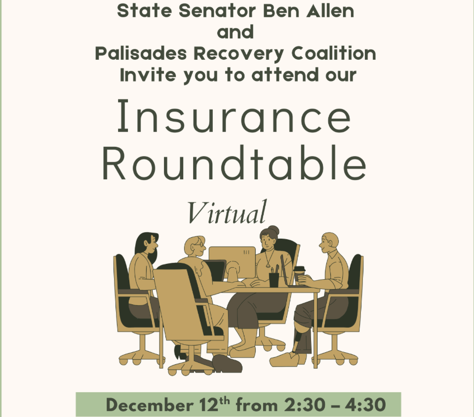 Virtual Insurance Town Hall with Sen. Ben Allen To Be Held Dec. 12