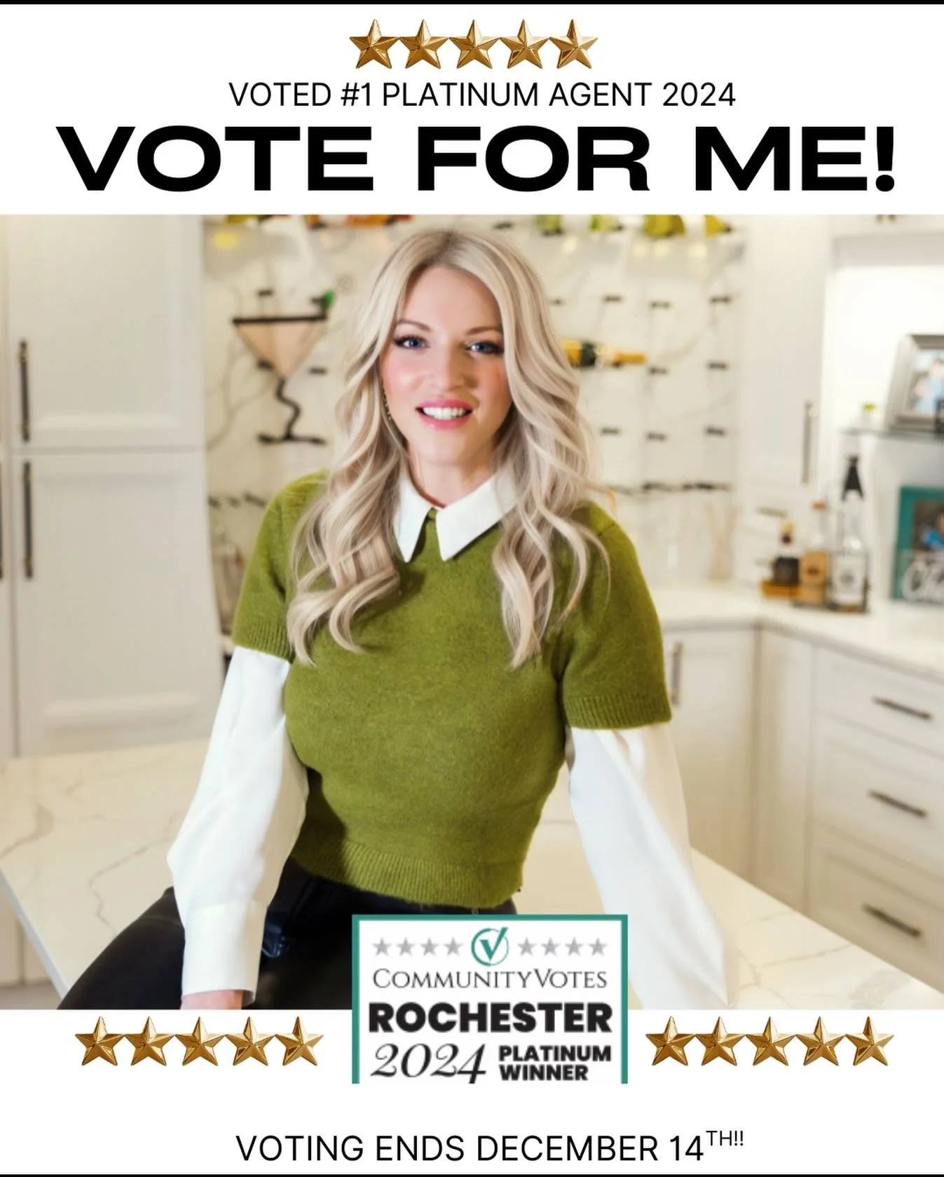 ✨ I was lucky enough to be nominated for a  second year in a row as one of Rochester&rsquo;s leading Realtors on Community Votes! Help me make PLATINUM agent for the second year in a row! Voting ends tomorrow 12/14. Link in bio! ✨

#rochesterny #roch