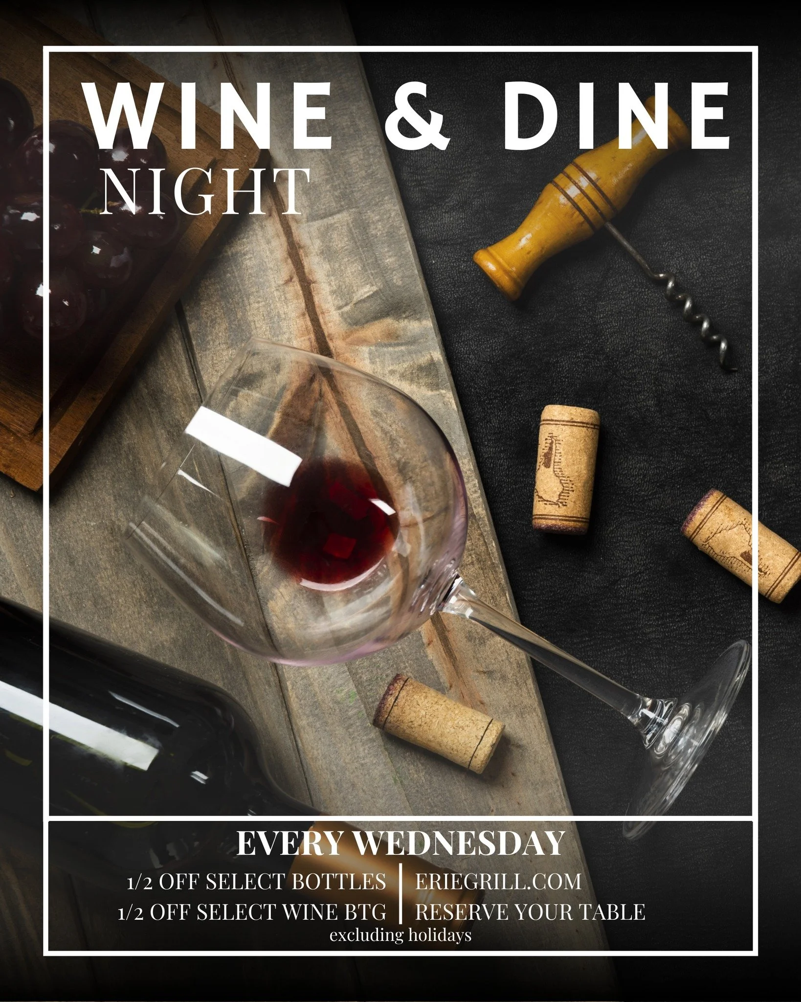 Join us for a glass...or a few🍷
&middot;
&middot;
Wine &amp; dine with us TONIGHT!
&middot;
#eriegrill #eriecanal #rochesterny #rochester #roceats #tasteny #deliciousfood #foodinroc #pittsford #canalrestaurants #yummy