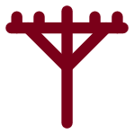 Geometric drawing of an outline square with sections divided by vertical, horizontal, and circle lines.