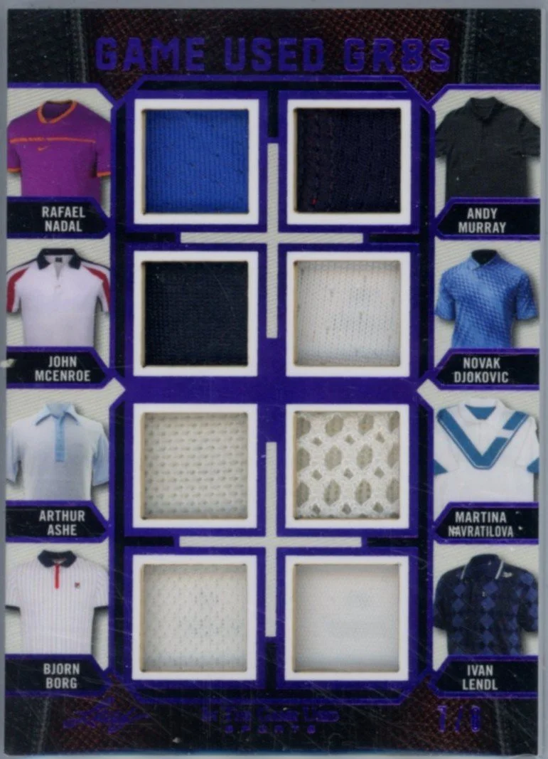 2024 Leaf In the Game Used Gr8s Purple Holo - Nadal / McEnroe / Ashe / Borg / Murray / Djokovic / Navratilova / Lendl