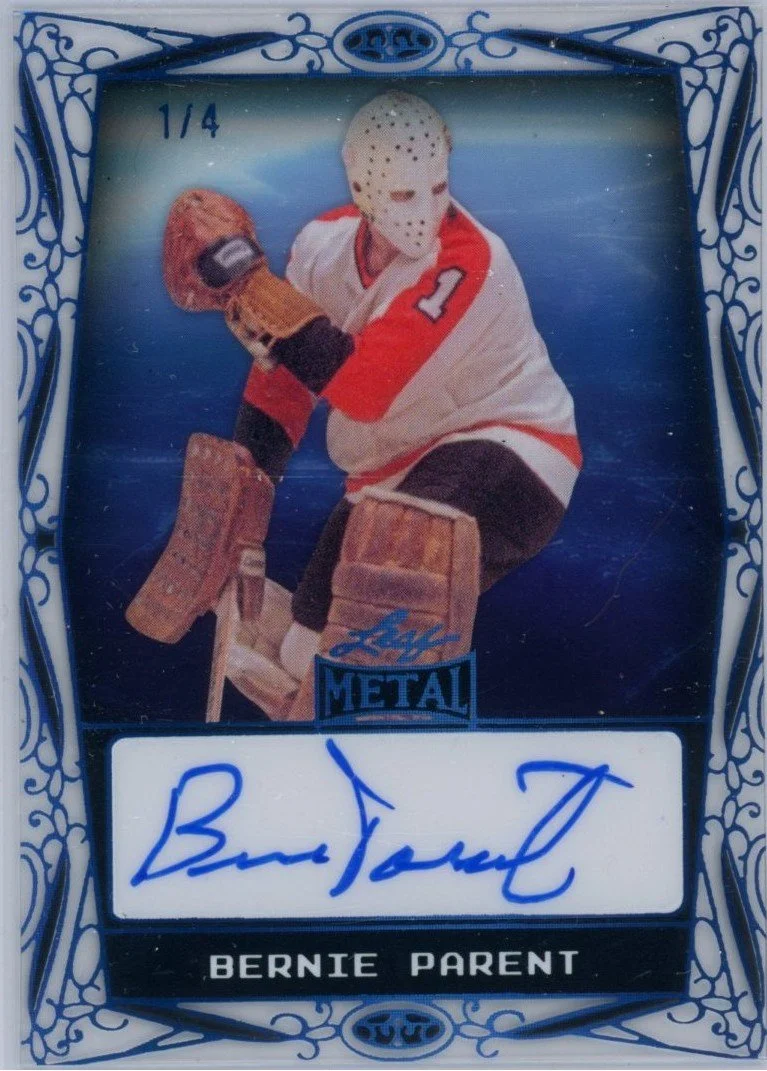 2024 Leaf Metal Hockey Legends Autograph PETG Blue Holo - Bernie Parent