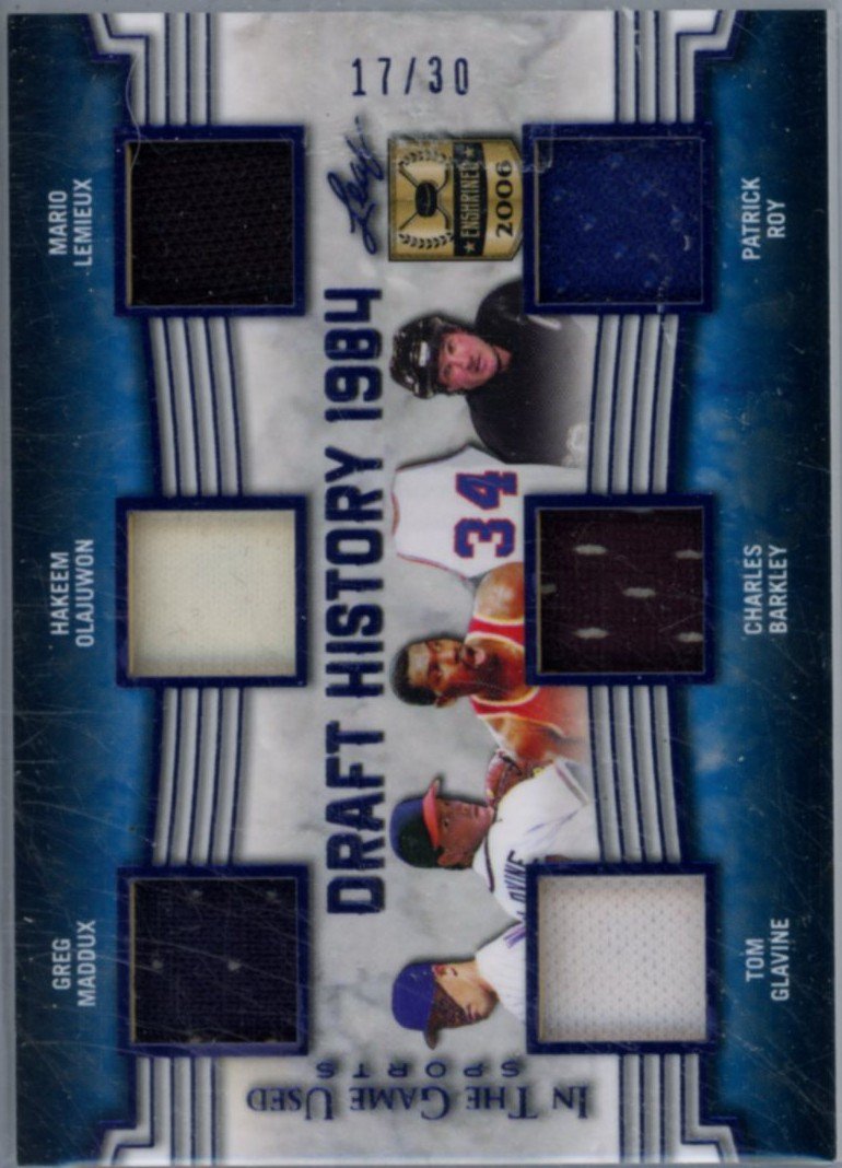 2019 Leaf In the Game Used Draft History Navy Blue - Maddux / Glavine / Olajuwon / Barkley / Lemieux / Roy