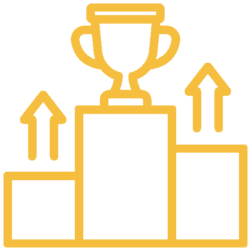 Siegertrophäe auf einer Siegerpodest mit aufsteigenden Pfeilen