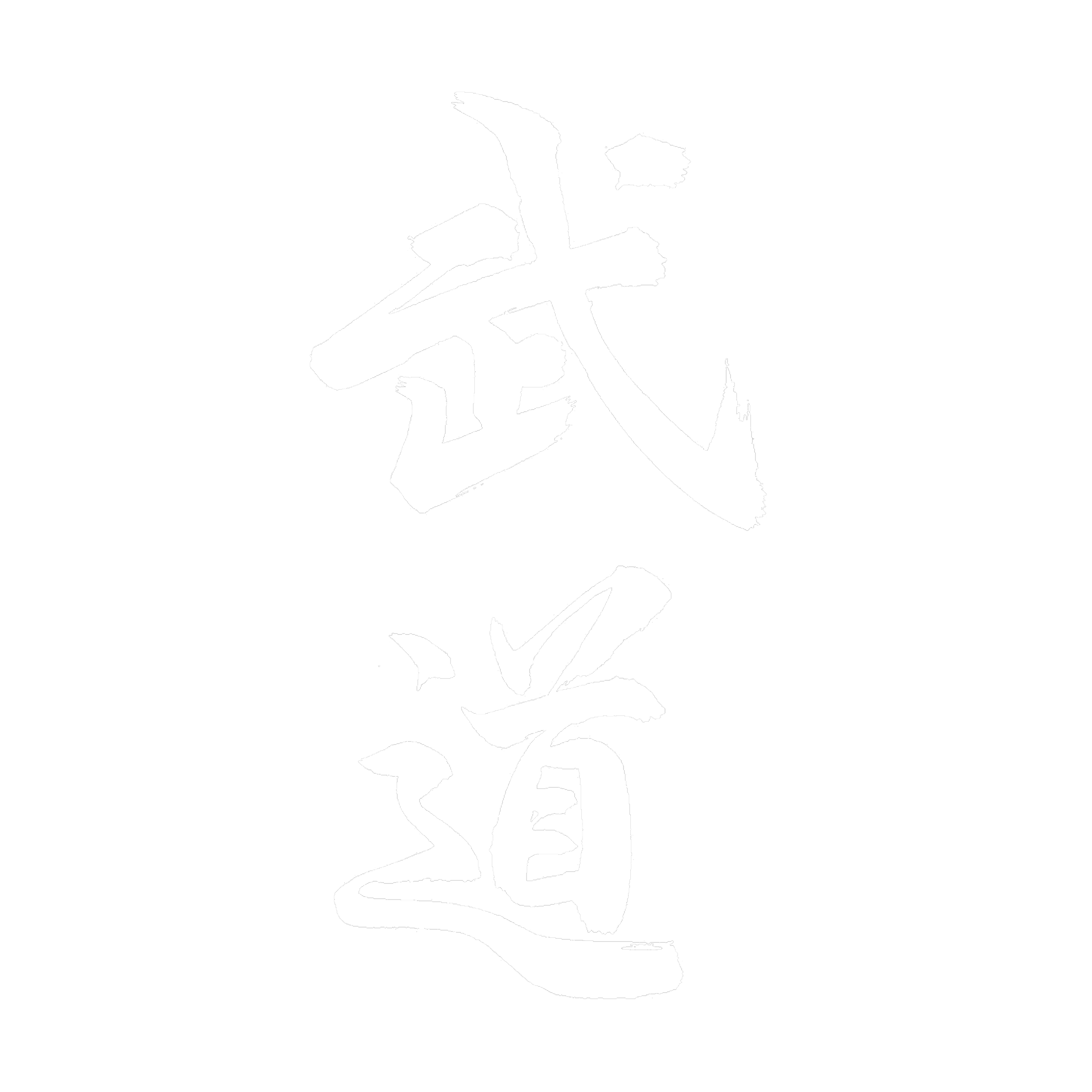 Der weiße Schriftzug 'Waffen' in japanischer Kalligraphie auf schwarzem Hintergrund.