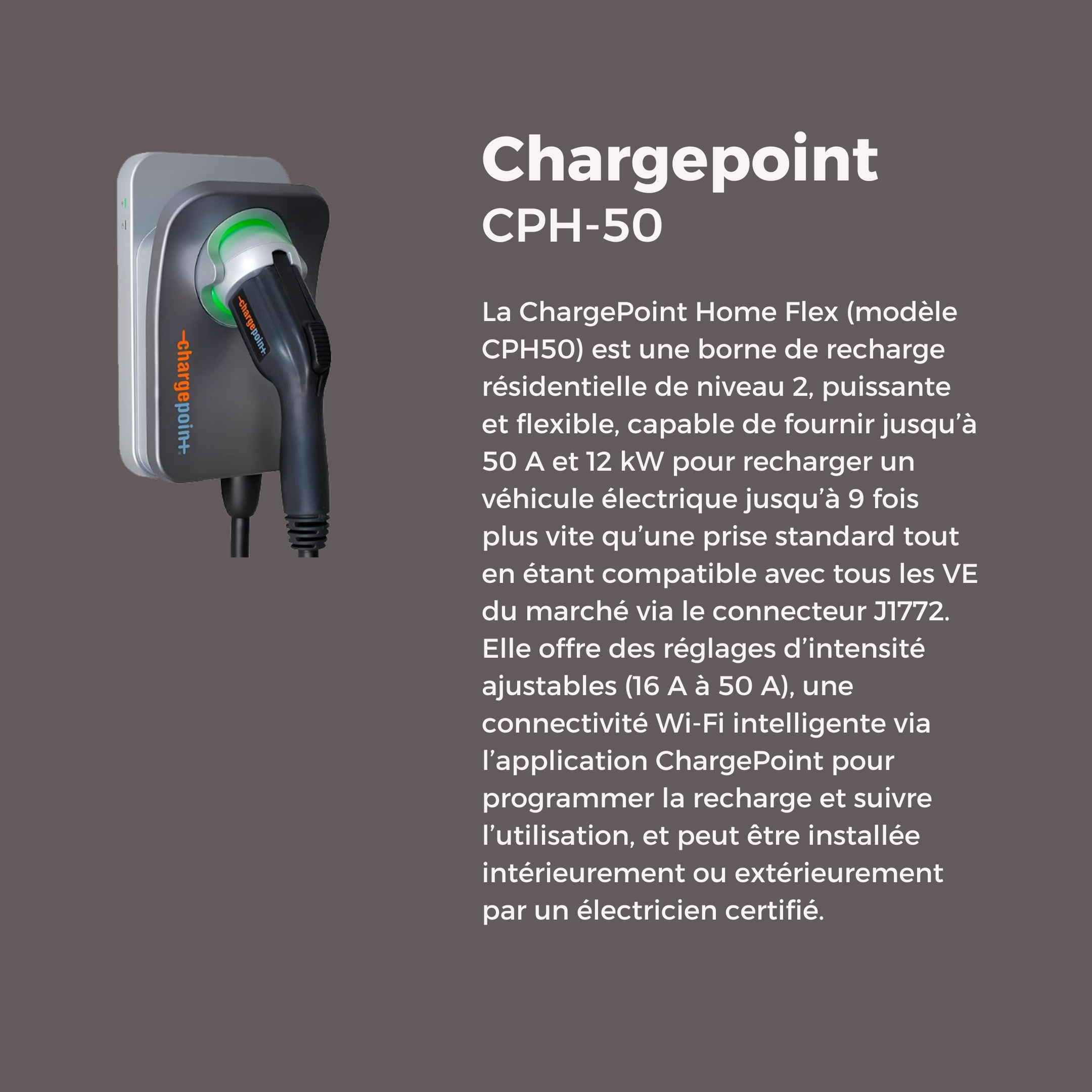 Borne de recharge pour véhicule électrique chargepoint CPH50