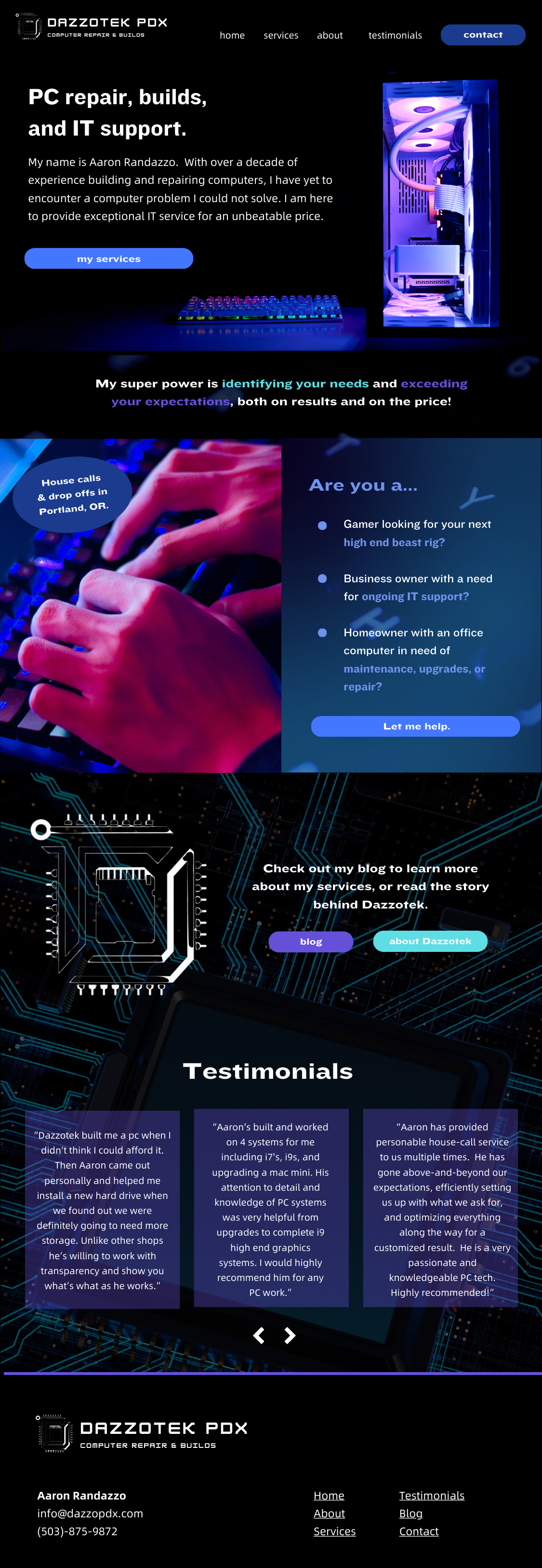 Final mockup for dazzotek pdx, local PC repair guy