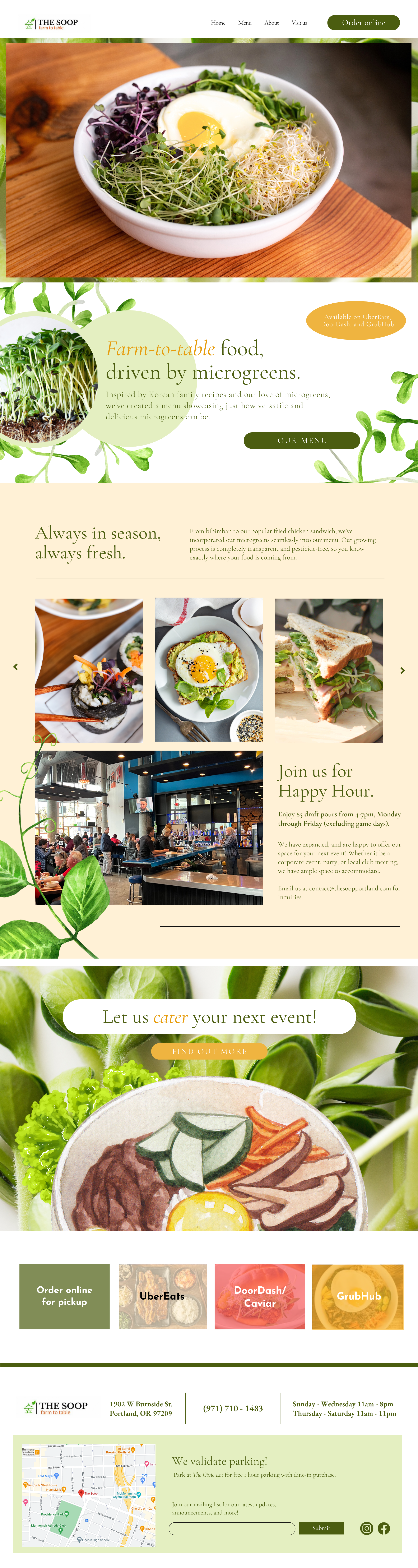 website design for local restaurant called The Soop