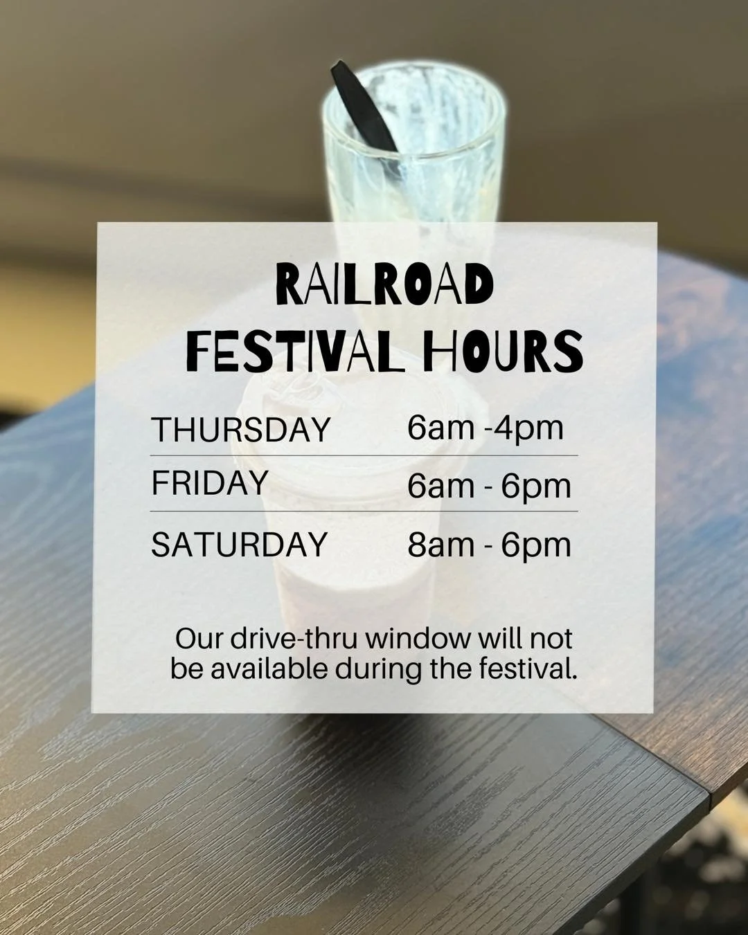 We have extended hours tomorrow &amp; Saturday for the Railroad festival this weekend!! Come grab a drink while you enjoy the festivities!