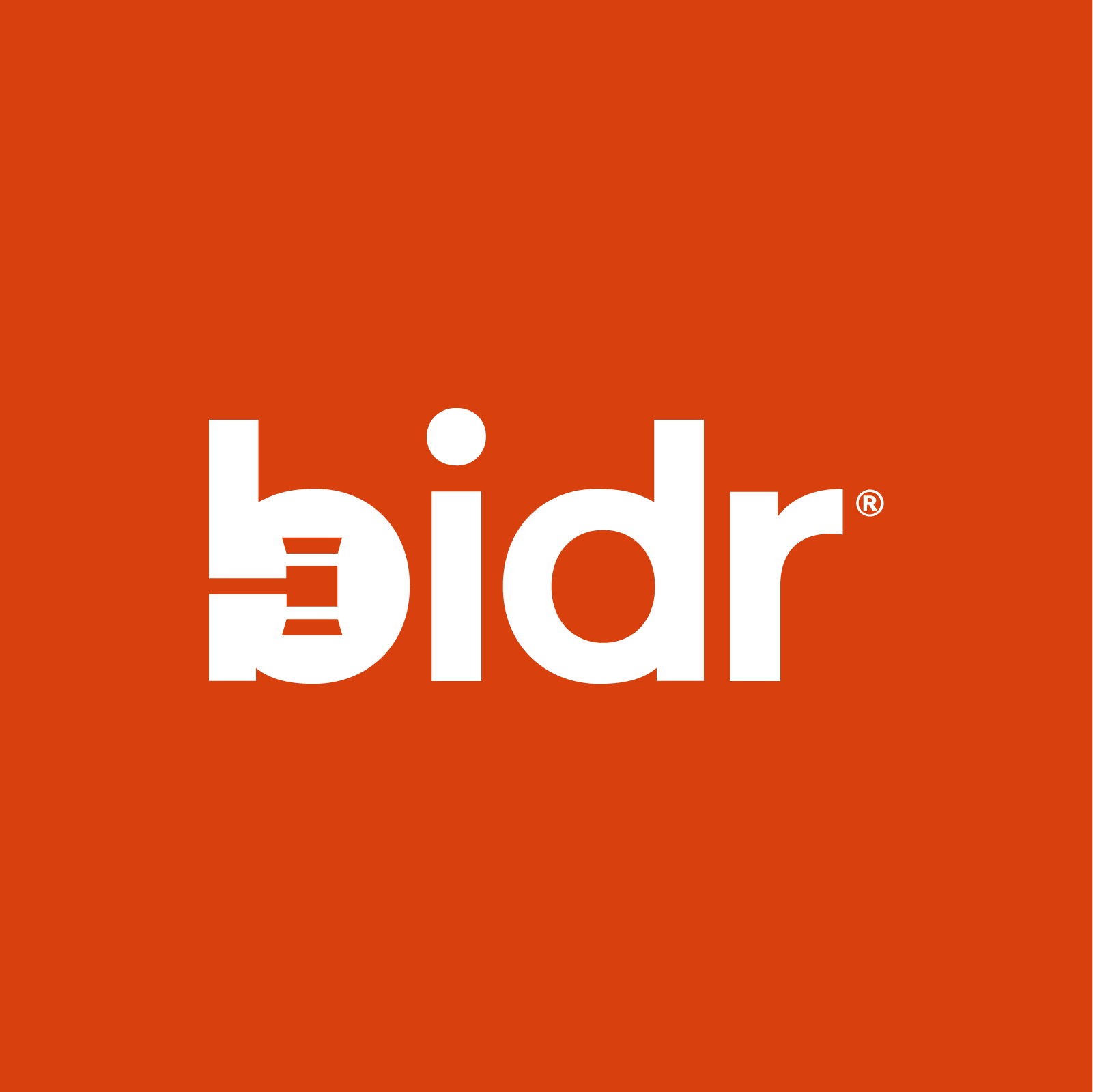 Colorful logo with orange background and white text that says 'bidr'.
