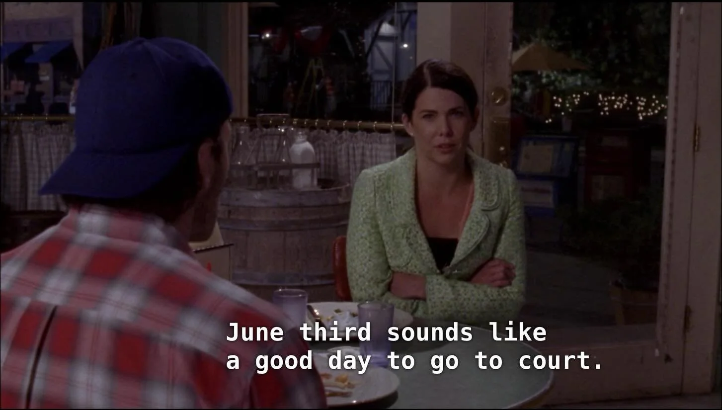 Ah, the evolution of June 3rd 🙃

Can you believe it&rsquo;s been 20 years since what would have been Luke and Lorelai&rsquo;s wedding day? And 21 (!!!) years since Rory&rsquo;s court date???