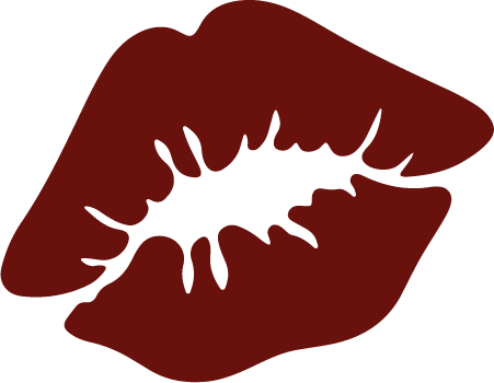 Graphic of a pair of lips with a black kiss mark in the center
