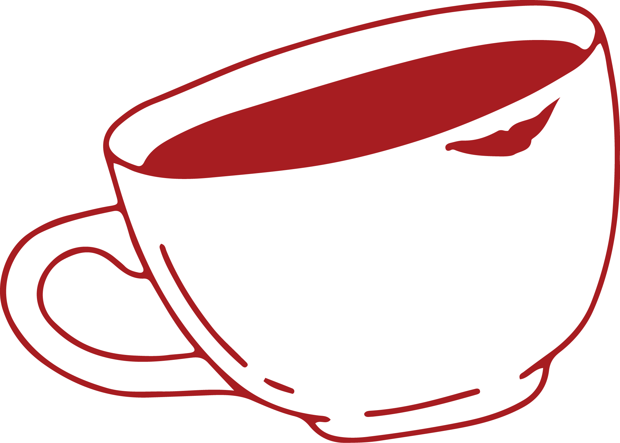 Illustration of a black coffee mug filled with coffee.