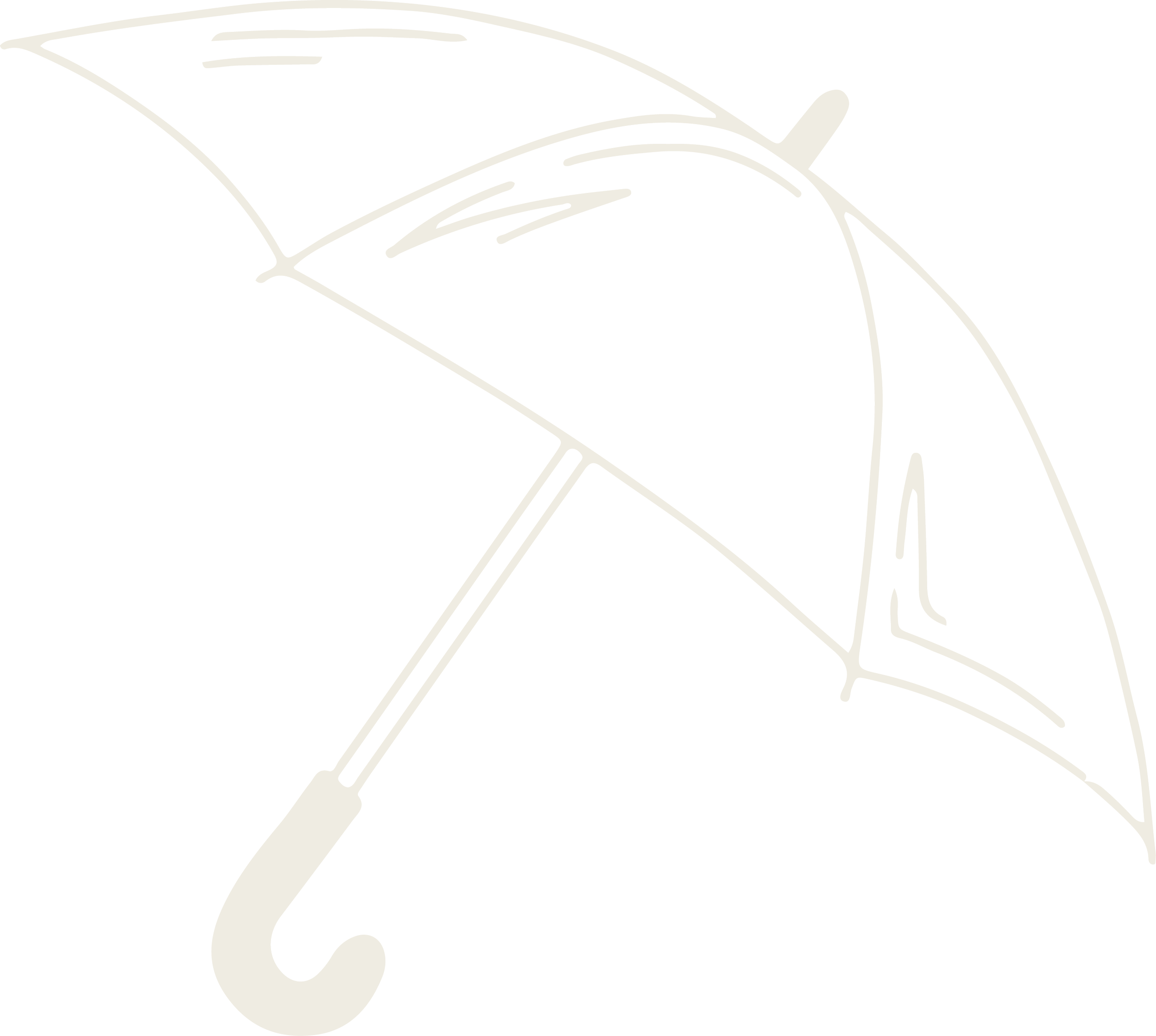 Line drawing of an open umbrella with a curved handle on a black background.