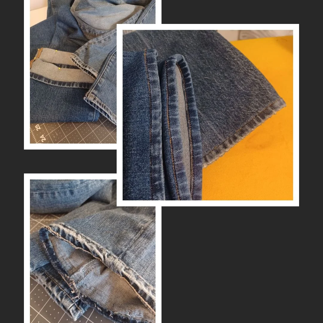 Sample of recently hemmed jeans.