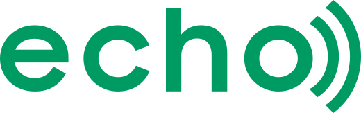 The logo of Echo with green text and sound wave design.
