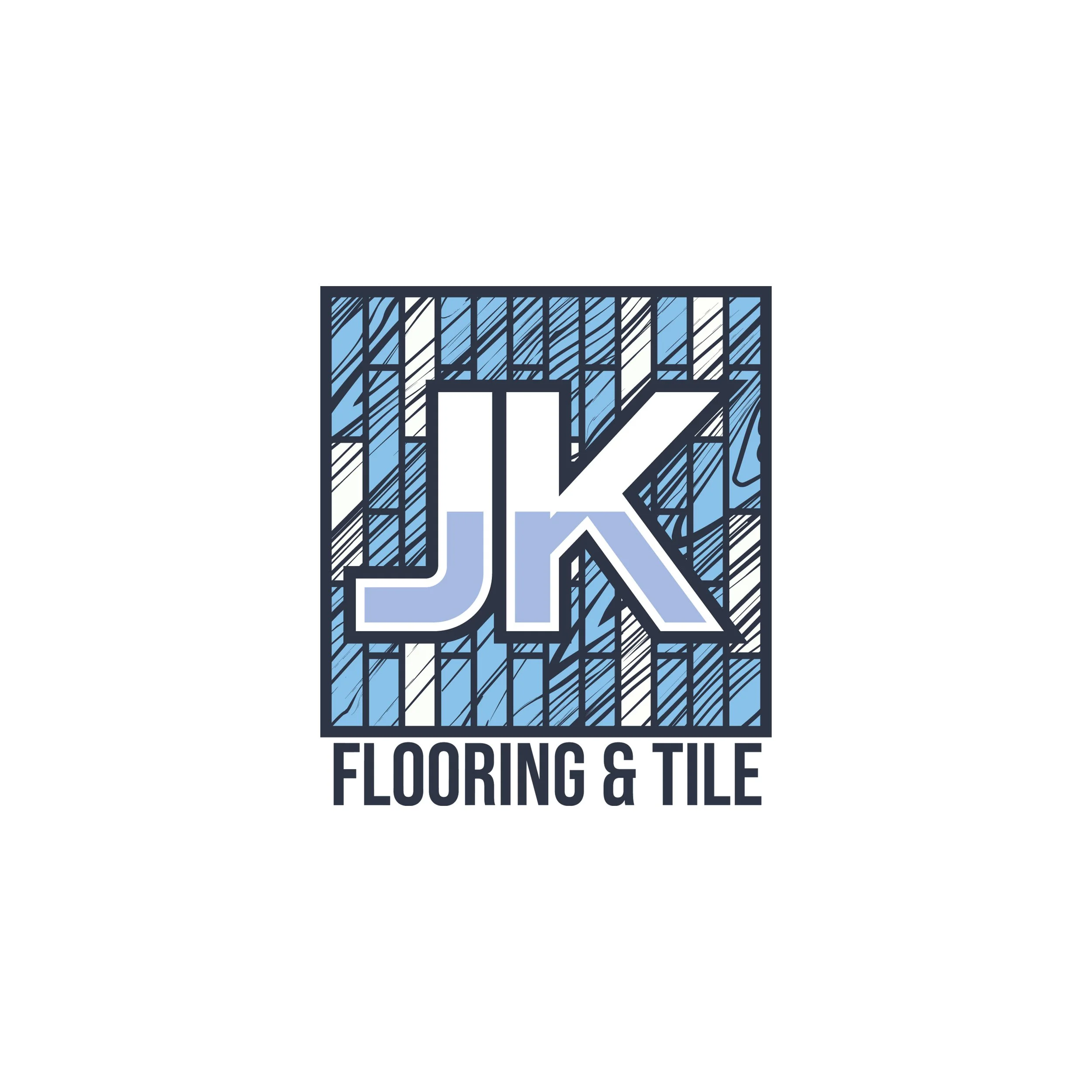 Logo for JK Flooring & Tile featuring stylized initials JK in a blue and white grid pattern.