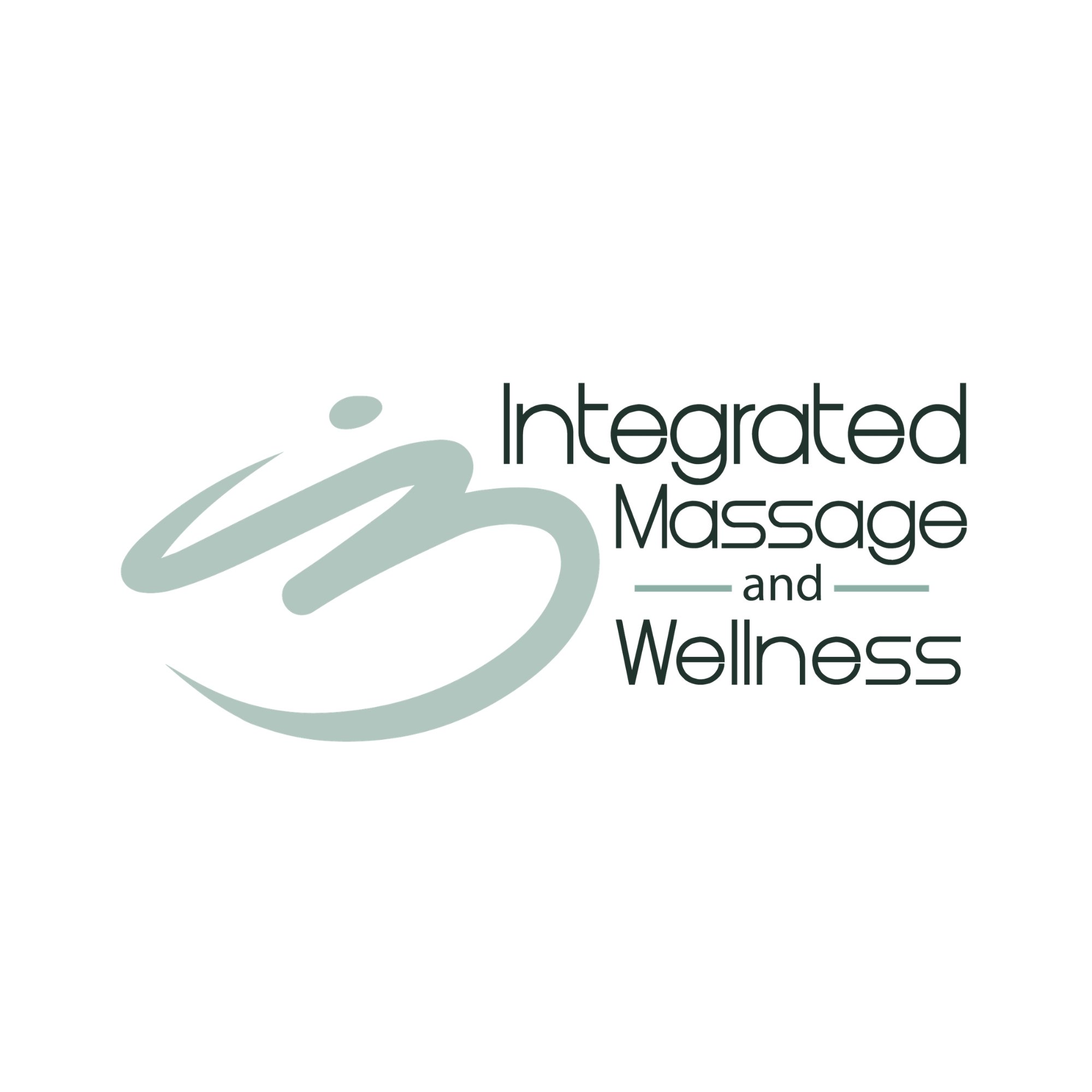 Logo for integrated massage and wellness, featuring stylized swirls and text.