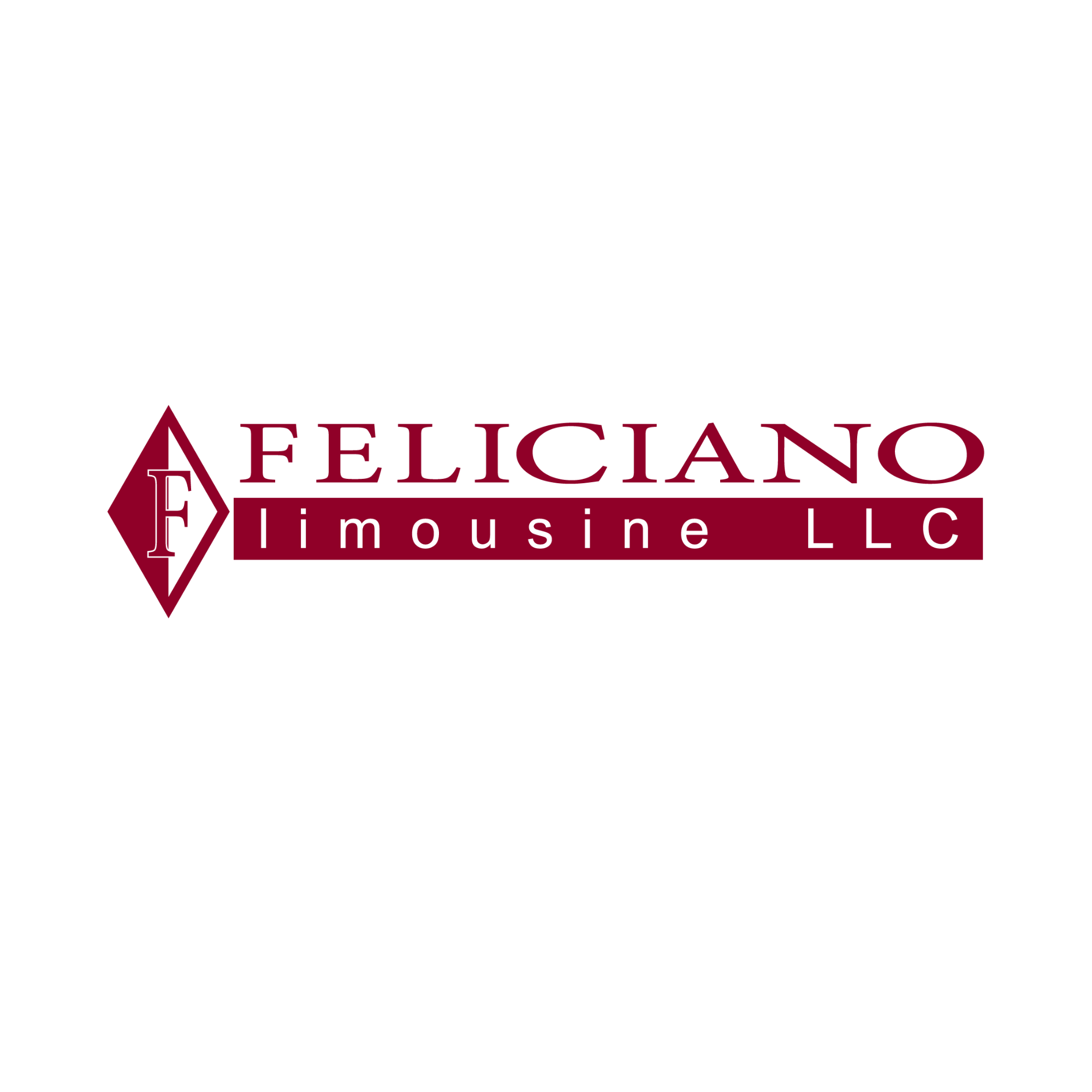 Logo of Feliciano Limousine LLC, featuring a maroon diamond shape with initials F inside it, and the company name below in maroon text.