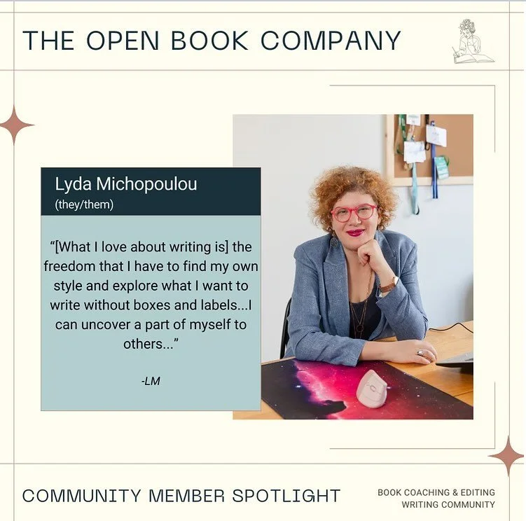 Periodically, I put a spotlight on our amazing Open Book members. 

This month I am celebrating @lyda_tequila 

Lyda has been an Open Book member since we launched! When they aren&rsquo;t writing, Lyda is a life transitions coach and founder of @unwr