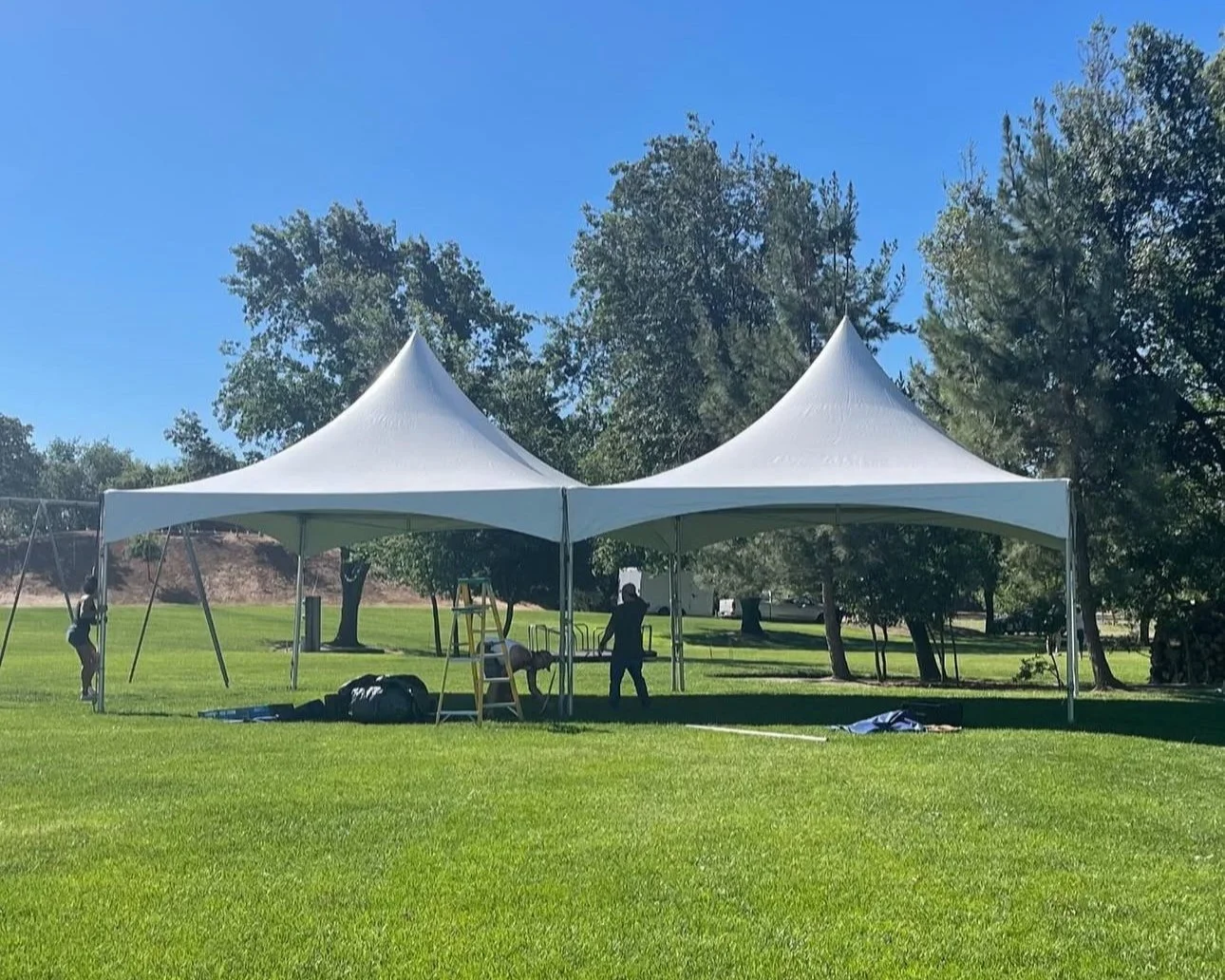 Tent rentals at a part in Galt, California.