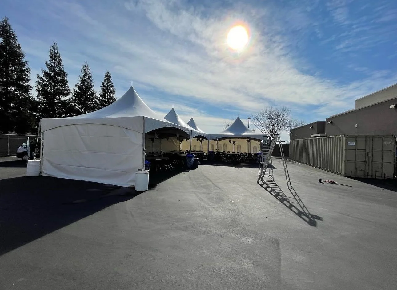 Tent rentals set up with sidewalls for a party in Sacramento, CA.