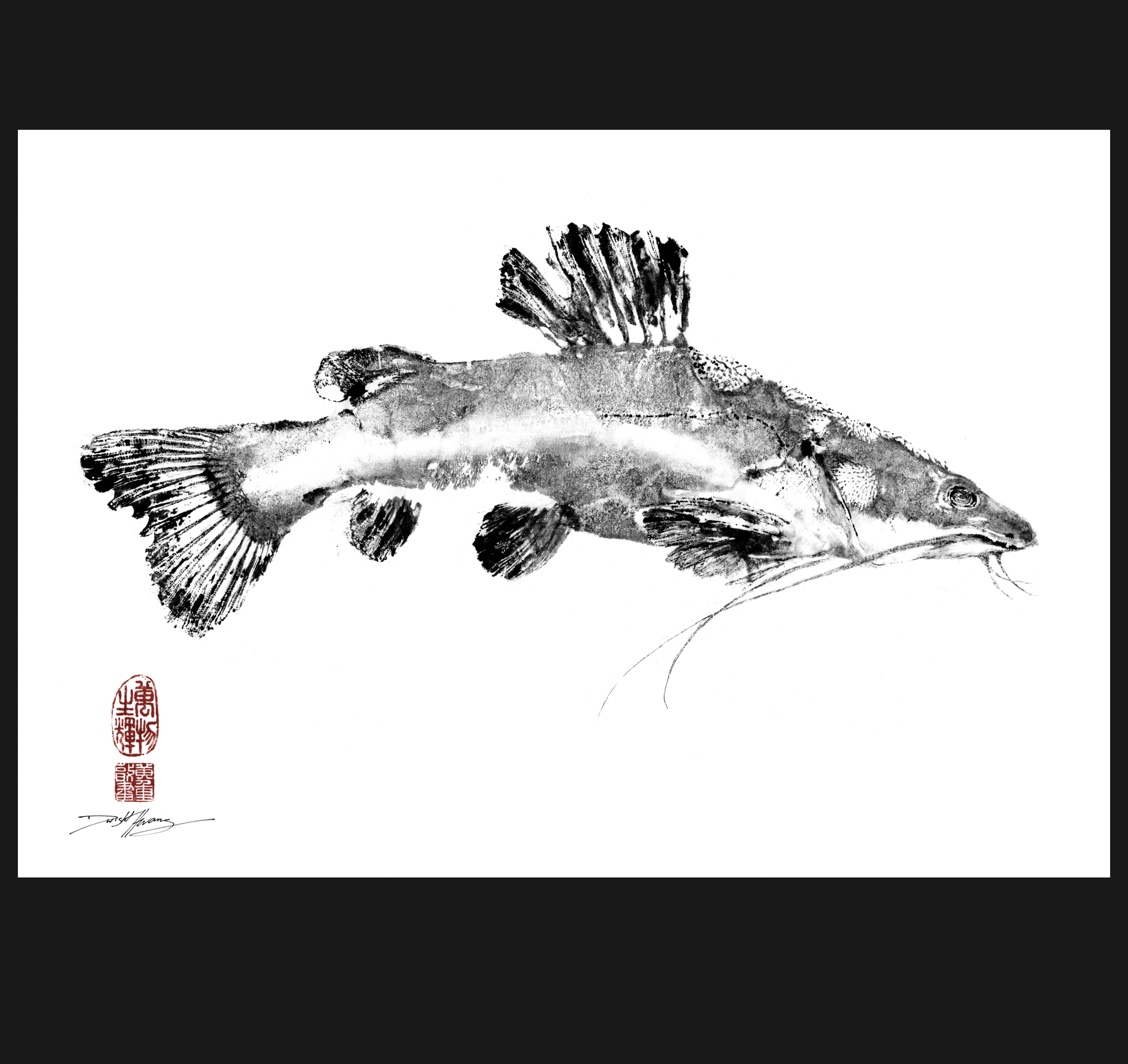 Amazon River Redtail Catfish (side) Gyotaku Reproduction Print