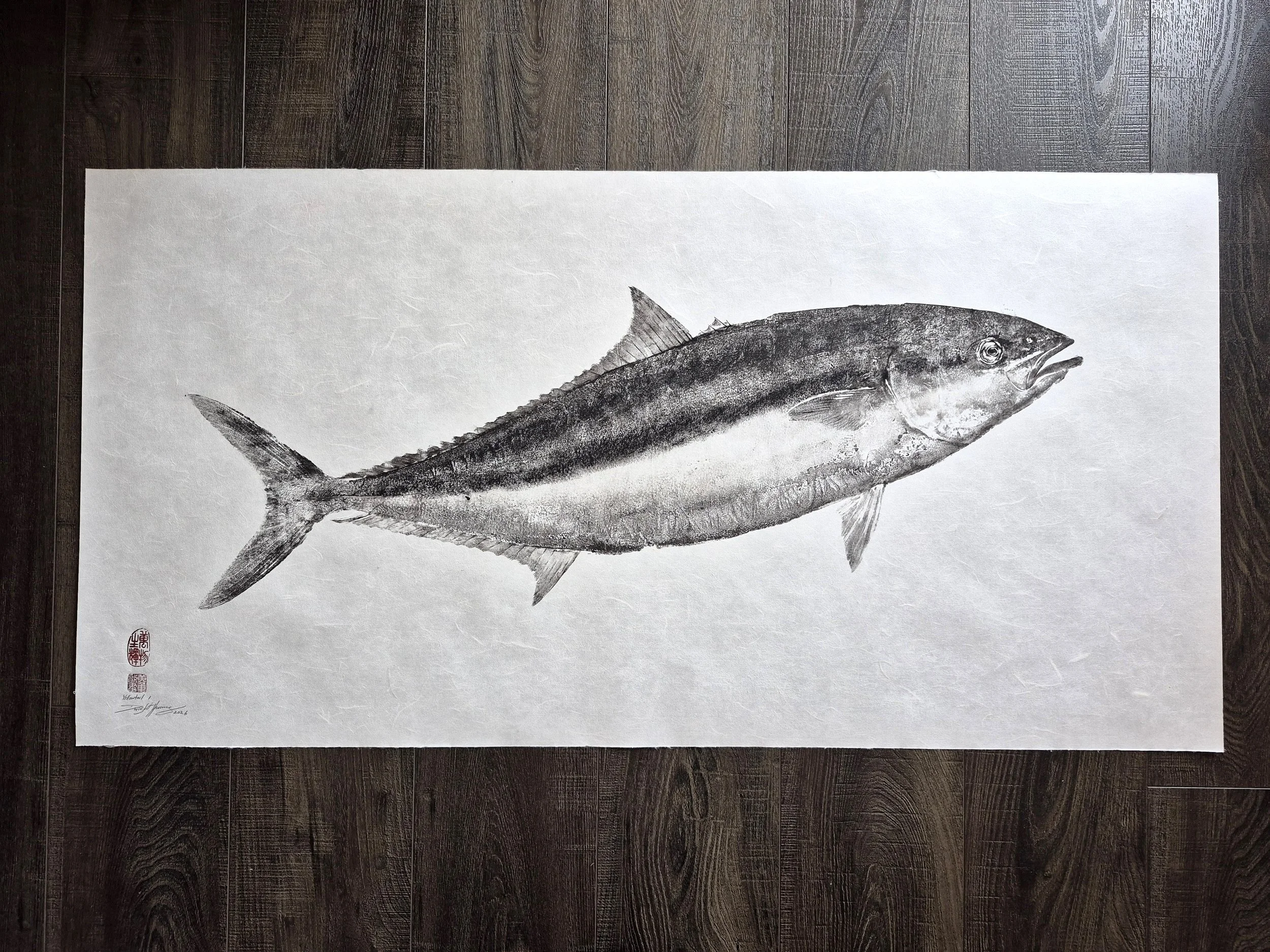 Yellowtail Gyotaku I - Kingfish - Hamachi - 44x22.5" - 2026