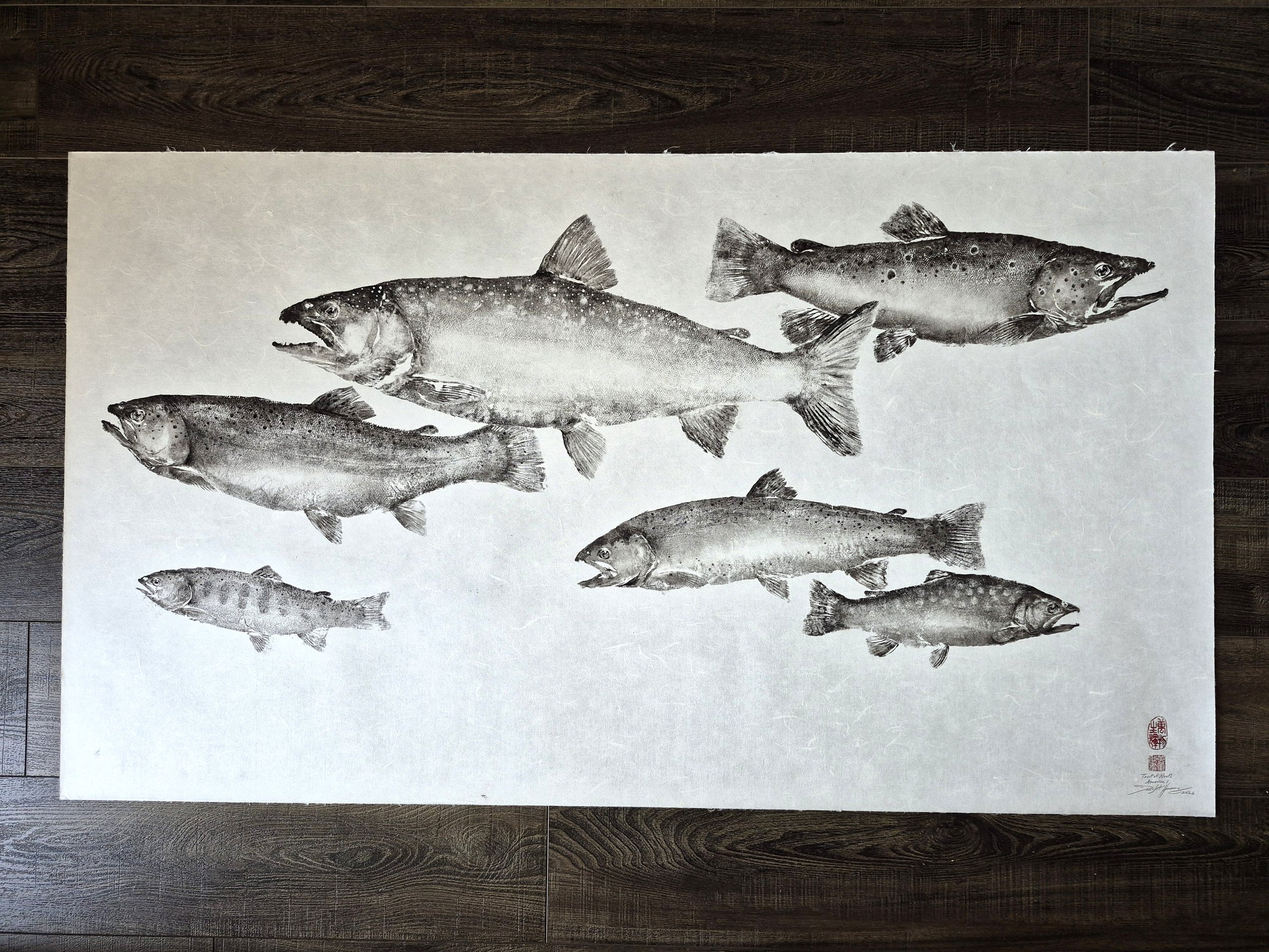 Trout of North America - Gyotaku Centerpiece - 52x30" - 2026