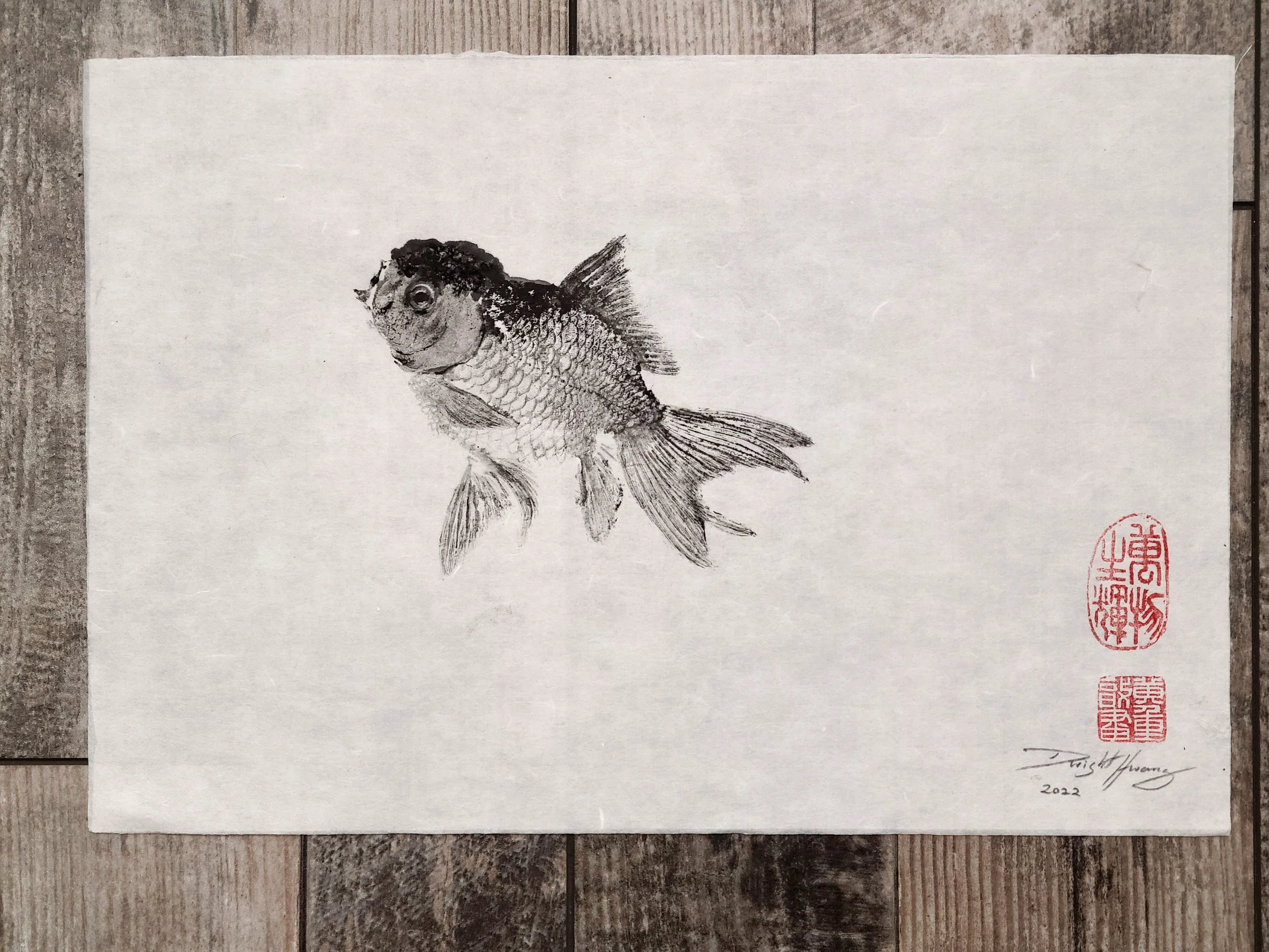 Gyotaku of Orianda Goldfish II 12x9"