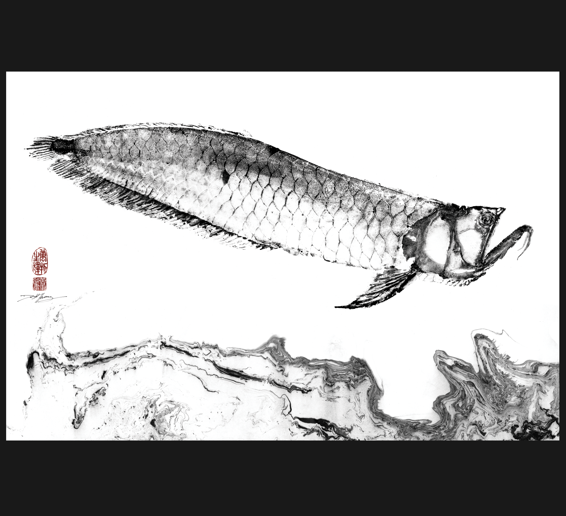 Amazon River SILVER AROWANA Gyotaku Reproduction Print