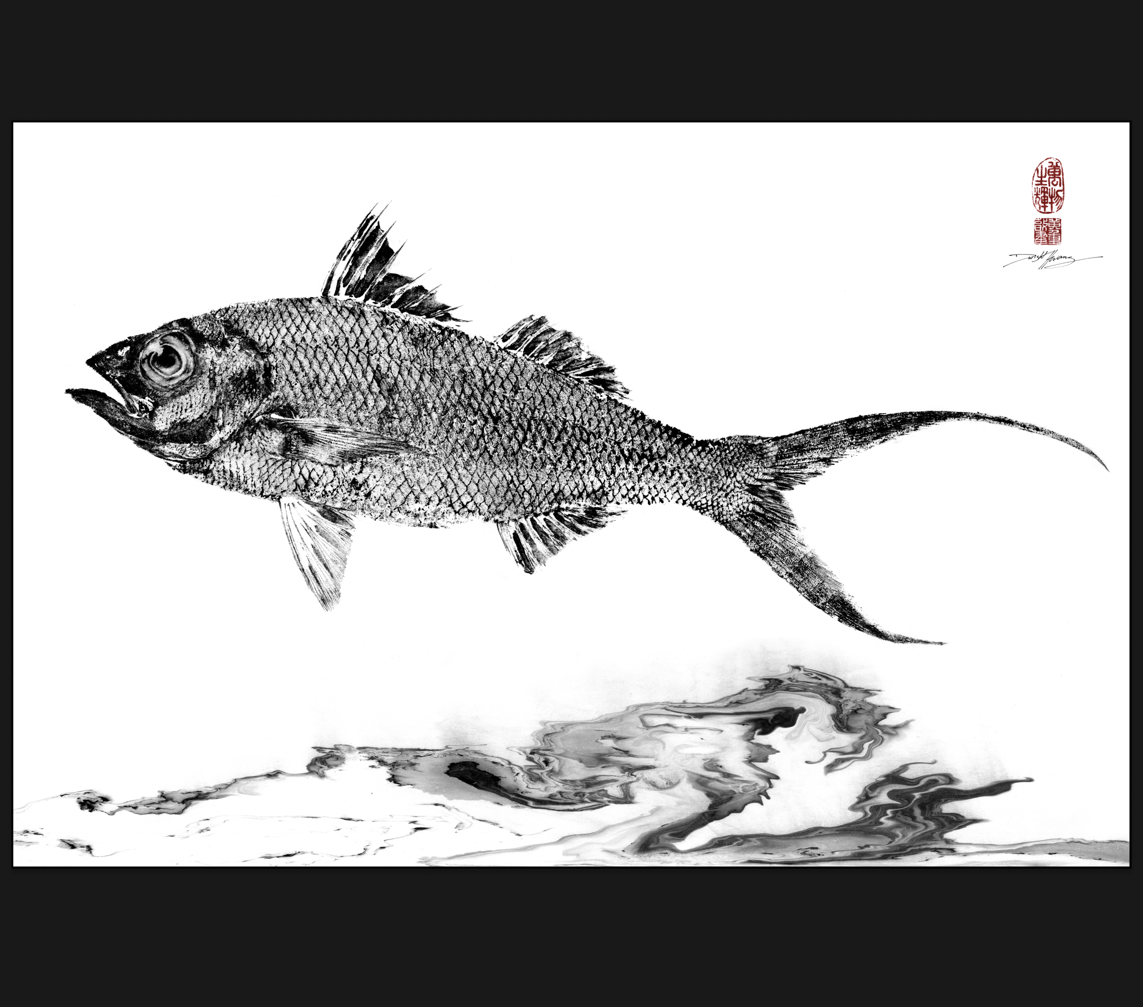 Flametail Snapper (Onaga) Gyotaku Reproduction Print