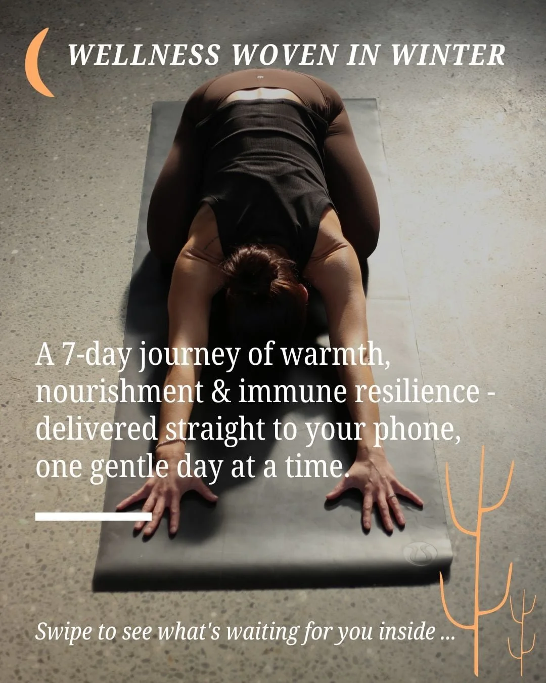 Wellness Woven in - Winter Edition is open now! ⛄️ 

Seven days. 
One daily audio ritual, 
one daily movement bite, 
one daily nourishing recipe 

- plus our group chat to share, celebrate, and be supported every step of the way!! ✨ 🤩 

This is for 