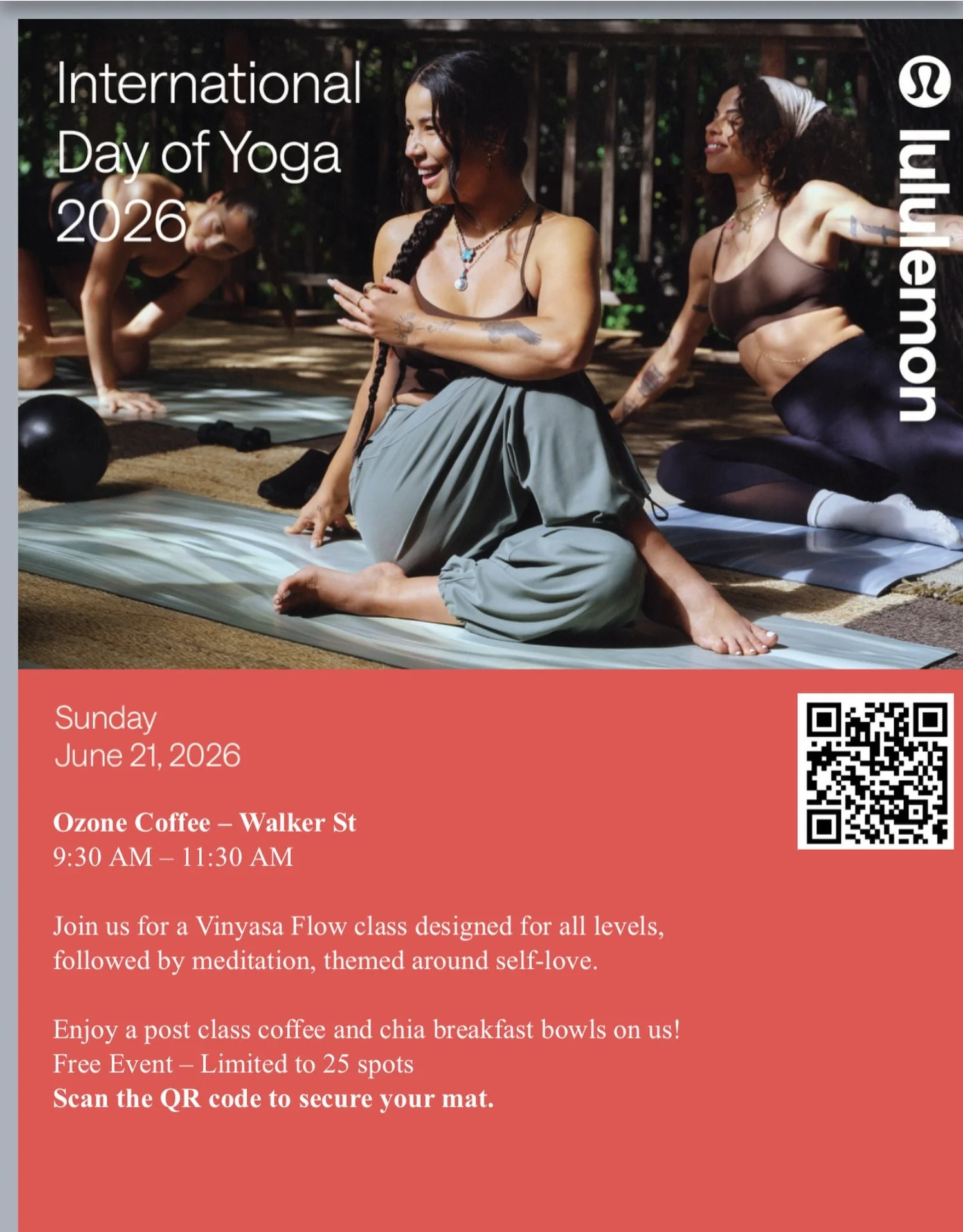 I'm honoured to be guiding this celebration of International Day of Yoga 2026 - powered by @lululemonausnz on Sunday 21st June 🩵

Join me for this free community event where we'll connect, move, and nourish with yoga and meditation with coffee and c
