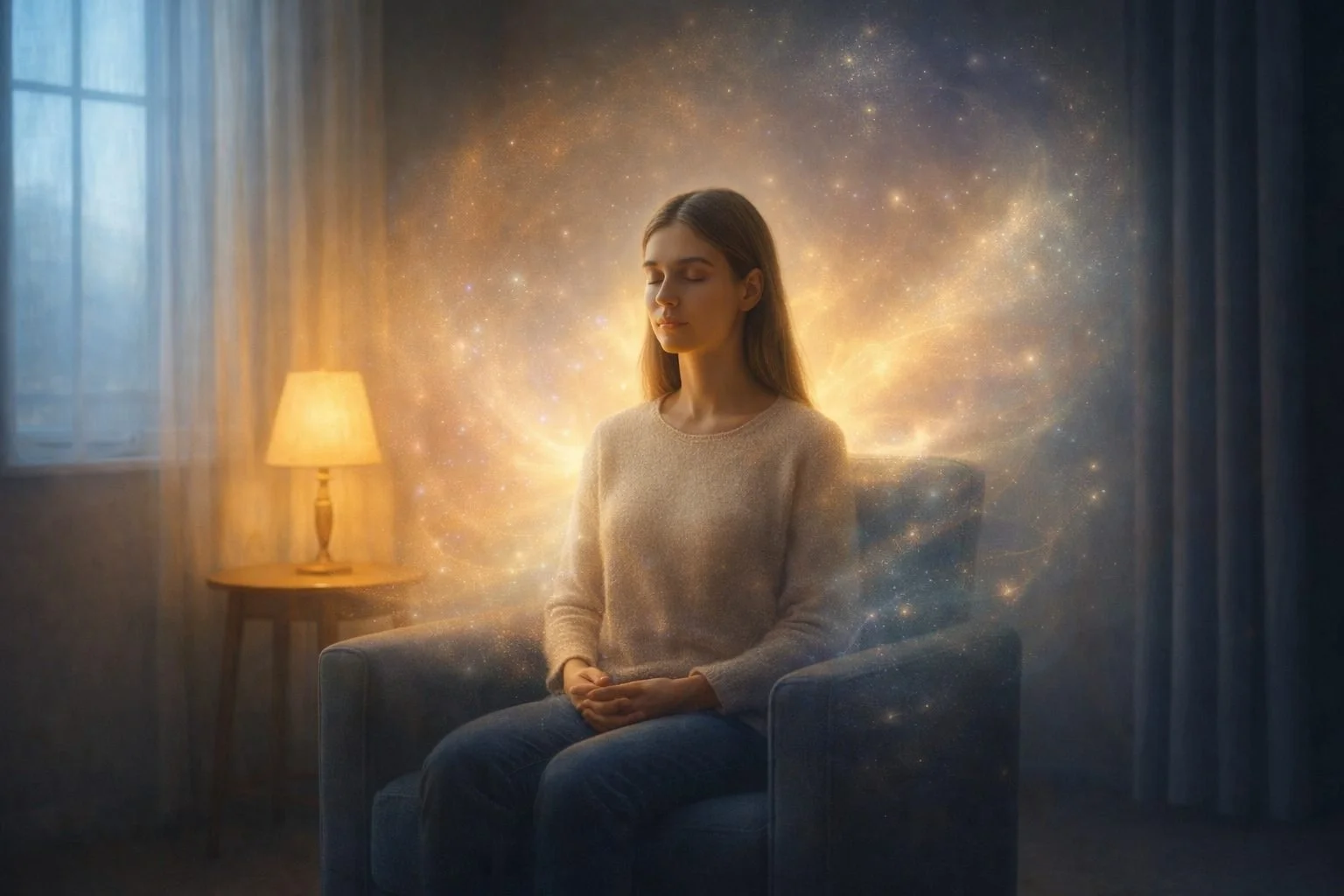 Person seated in quiet rest, symbolizing gentle nervous system support in a Mini Flow Session.