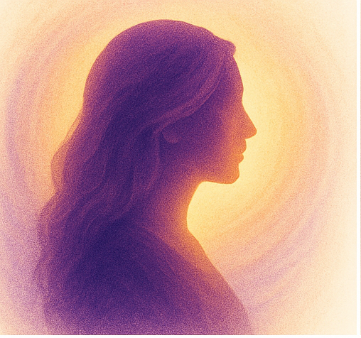 Silhouette of a woman in profile with a glowing background.