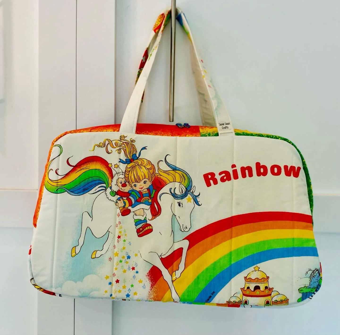 RESTOCKING UPCYCLED QUILTED RETRO TRAVEL BAGS! #strawberryshortcake #rainbowbrite #retrotravelbag #upcycledbag