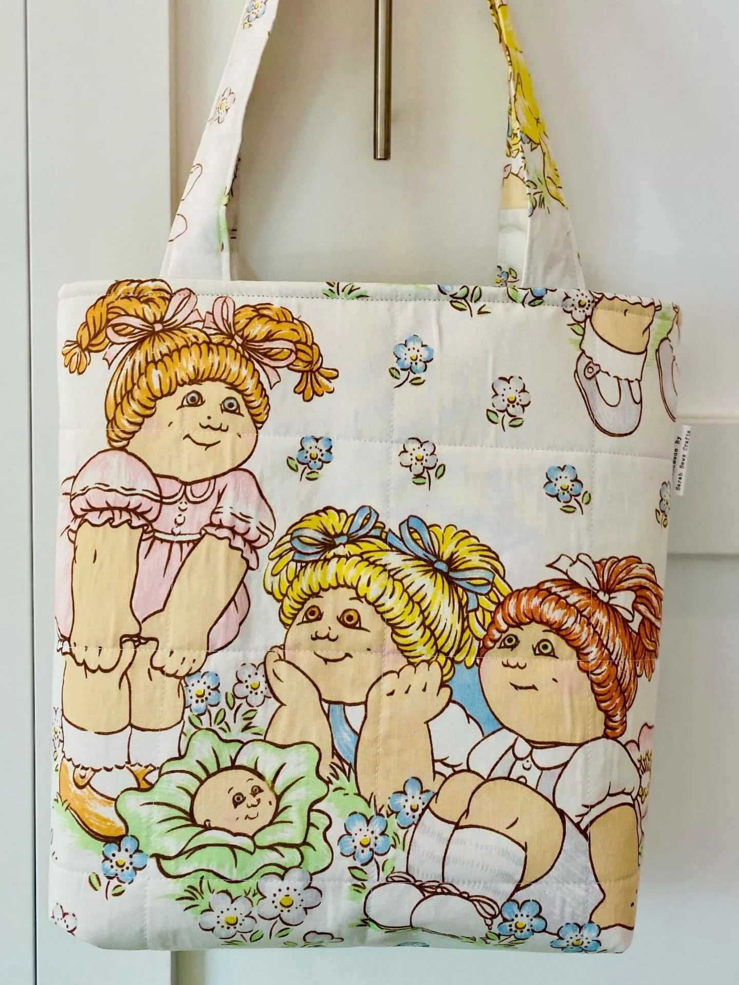 3 New Upcycled Quilted Large Totes added to my shop today $45-$48. Please check out! #smurfs #canbagepatchkids #disneymickeymouse #upcycledquiltedbag