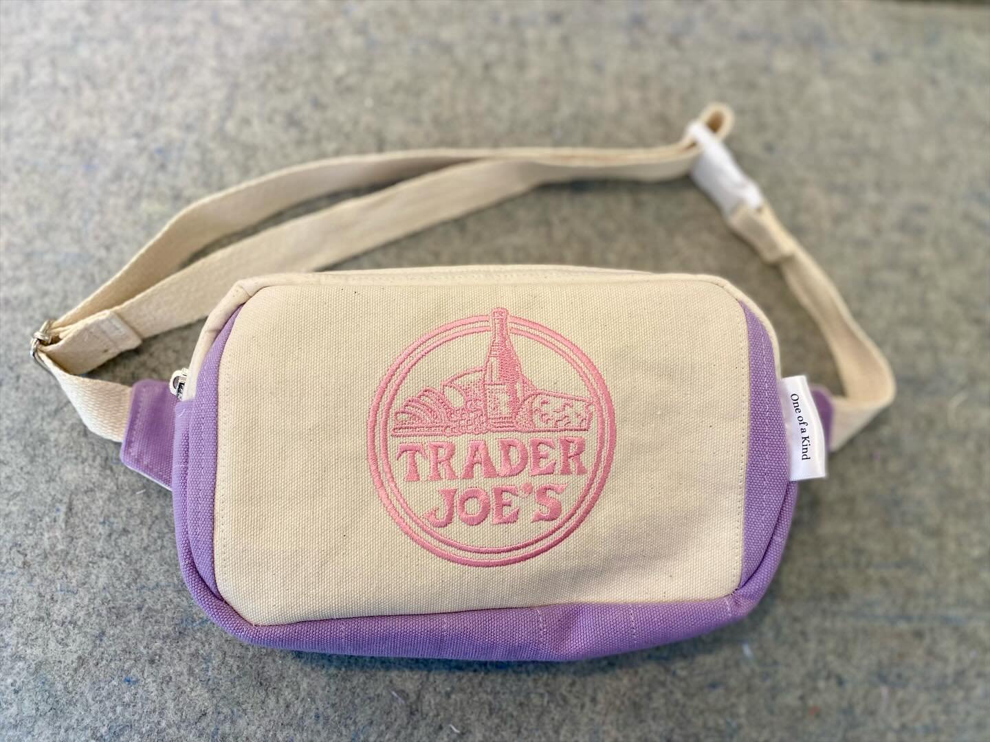 Reworked Trader Joe&rsquo;s Lavender Fanny Pack available now on my website I also have 1 more of the Lavender Shoulder Bags. www.sarahsewscrafts.com #traderjoestote #traderjoesfannypack #traderjoesfan